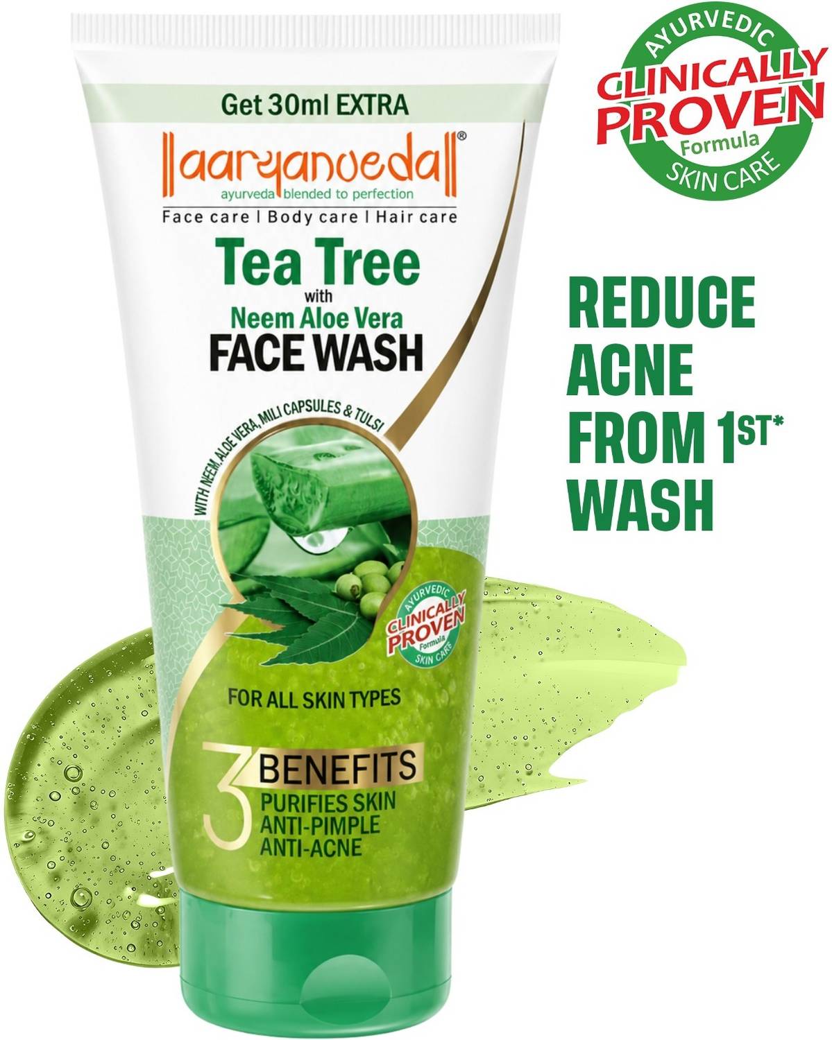Aaryanveda Tea Tree Acne Removal Neem Facewash for Women with Aloevera Pimple & Oil Control Face Wash