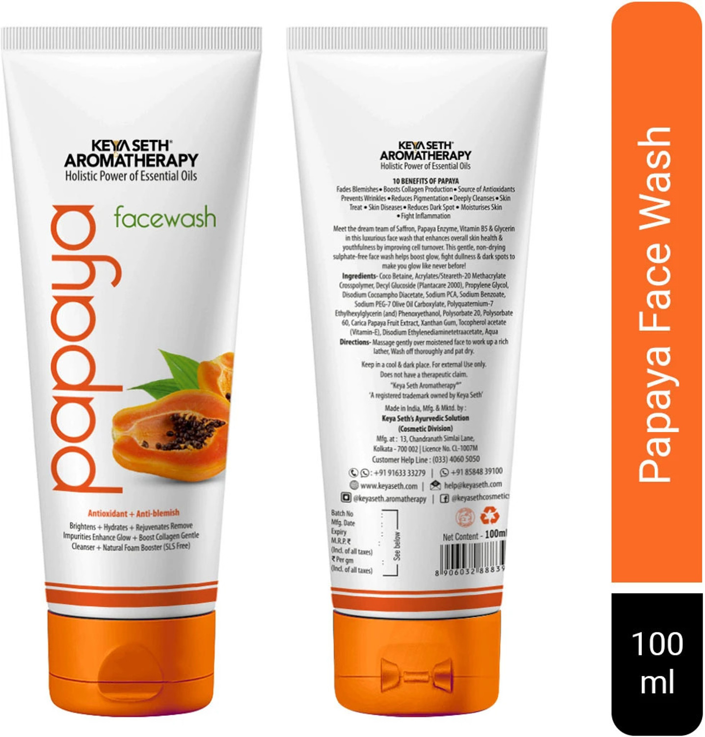 Image of KEYA SETH AROMATHERAPY Papaya Brightening & Anti Blemish, Enzyme + B5, For Men /Women Face Wash