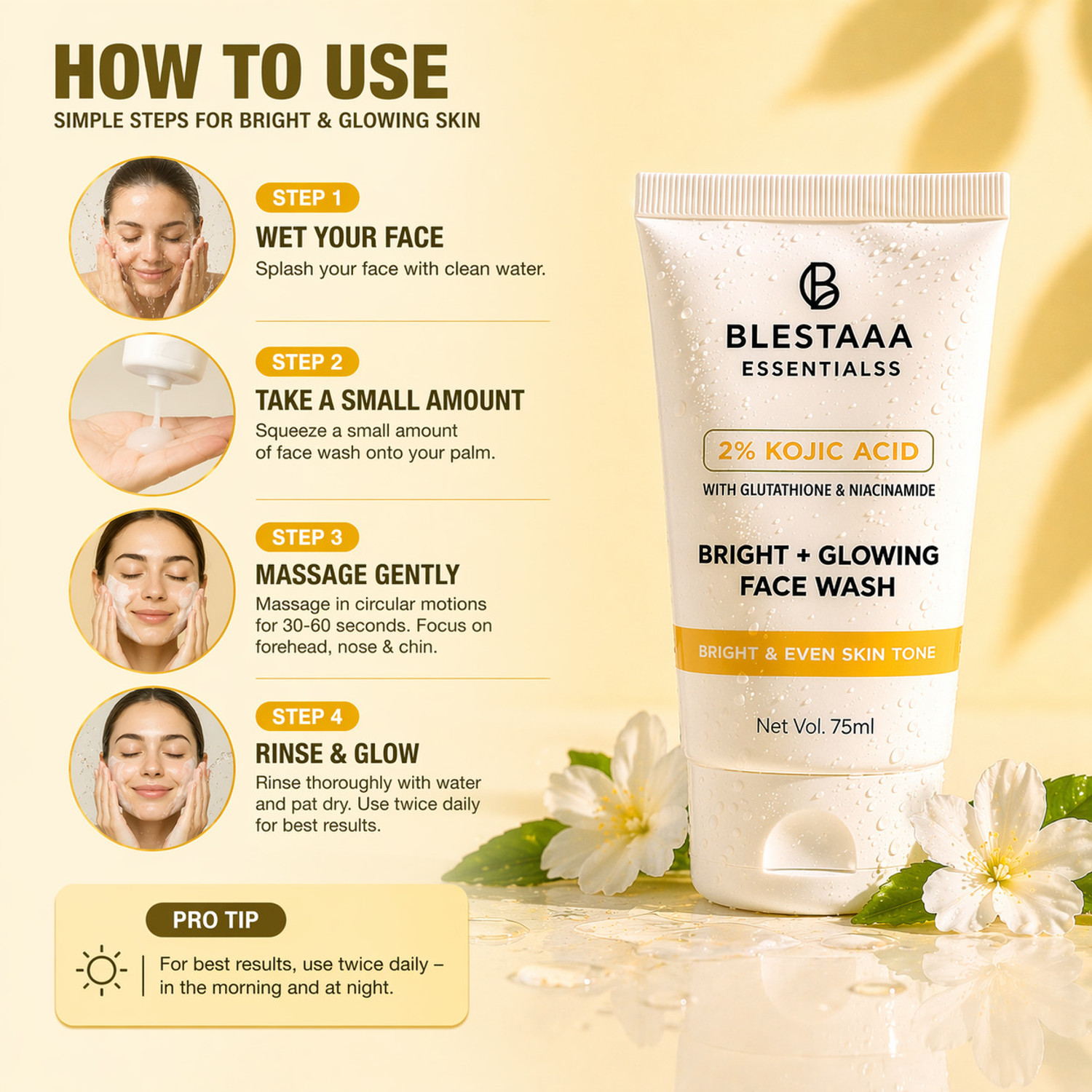 Image of blestaaa essentialss 2% Kojic Acid with Niacinamide Glutathione Fades Dark Spots & Evens Skin Tone Face Wash