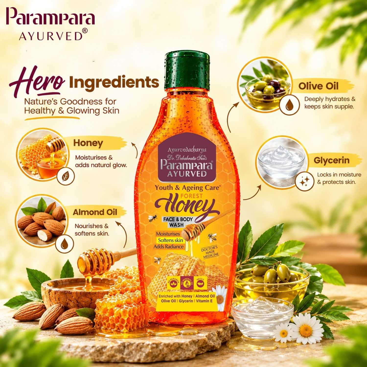 Image of Parampara Ayurved Honey Face & Body Wash Skin Moisturizing Soft & Glowing Face Wash (300 ml)
