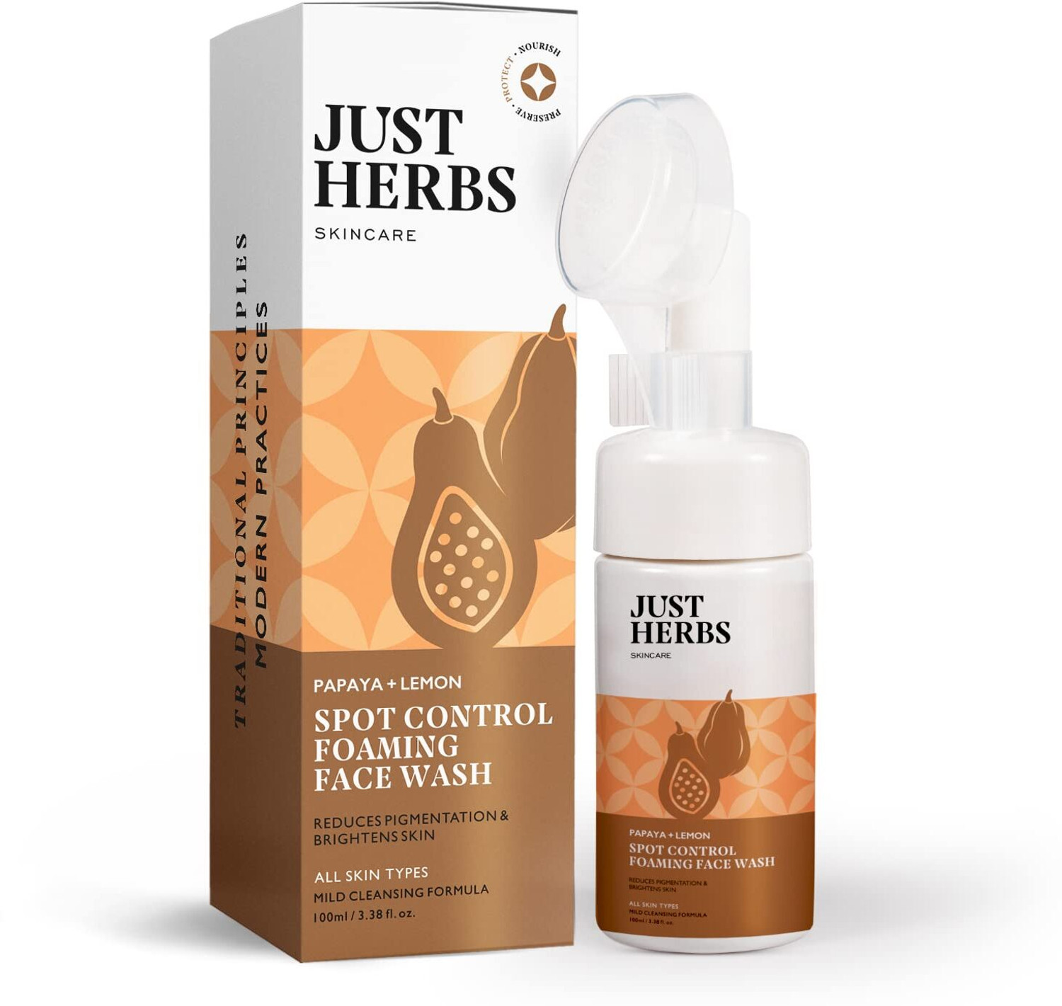 Just Herbs Foaming face Wash With Vitamin C, Papaya and Lemon For Dark Spot Reduction and clear Skin- Face Wash