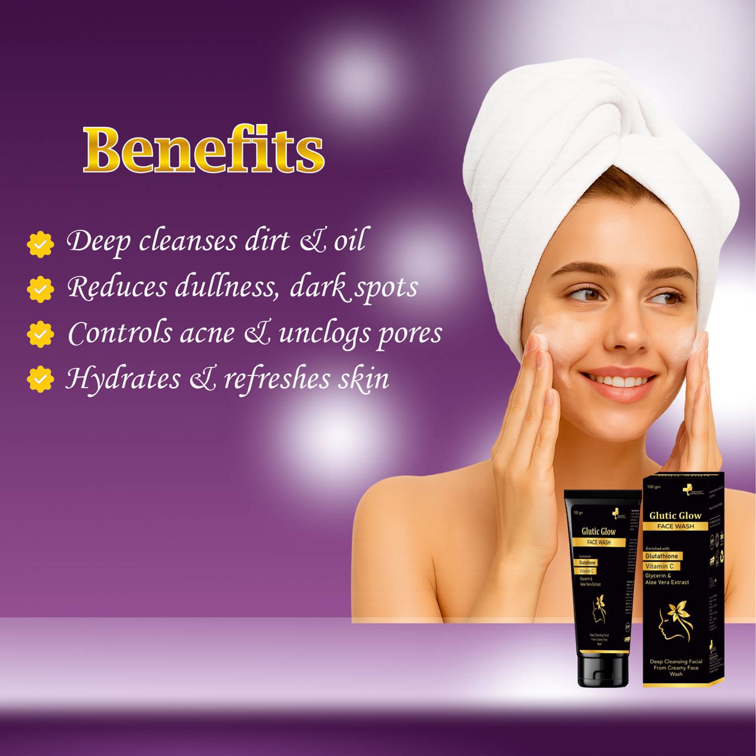 MEDCONIC HEALTHCARE Glutic Glow | With Glutathione, Kojic Acid & Vitamin C | Brightening Face Cleanser for Fair & Glowing Skin Face Wash
