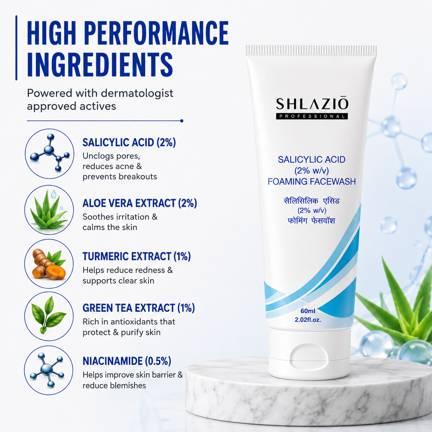 Image of shlazio Salicylic Acid 2% for Acne, Pores, Blemishes & Clear Healthy Skin Face Wash
