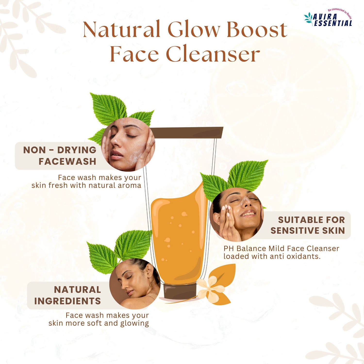 Image of Avira Essential Vitamin C Saffron Cleanser 5% Niacinamide| Skin Brightening, Glow & Tan Removal Face Wash