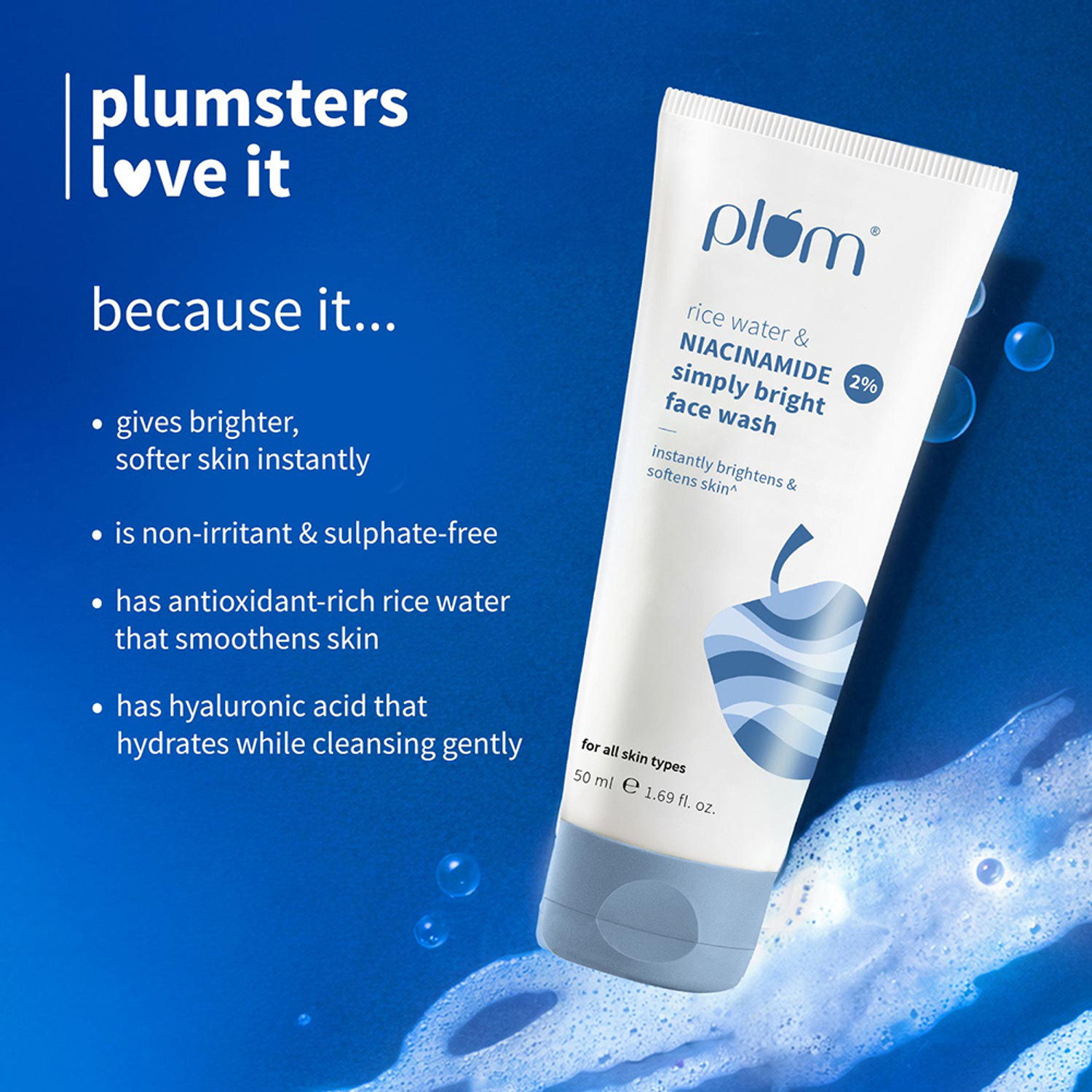 Image of Plum 2% Niacinamide With Rice Water For Bright, Soft Skin | Non-drying, Gentle Face Wash