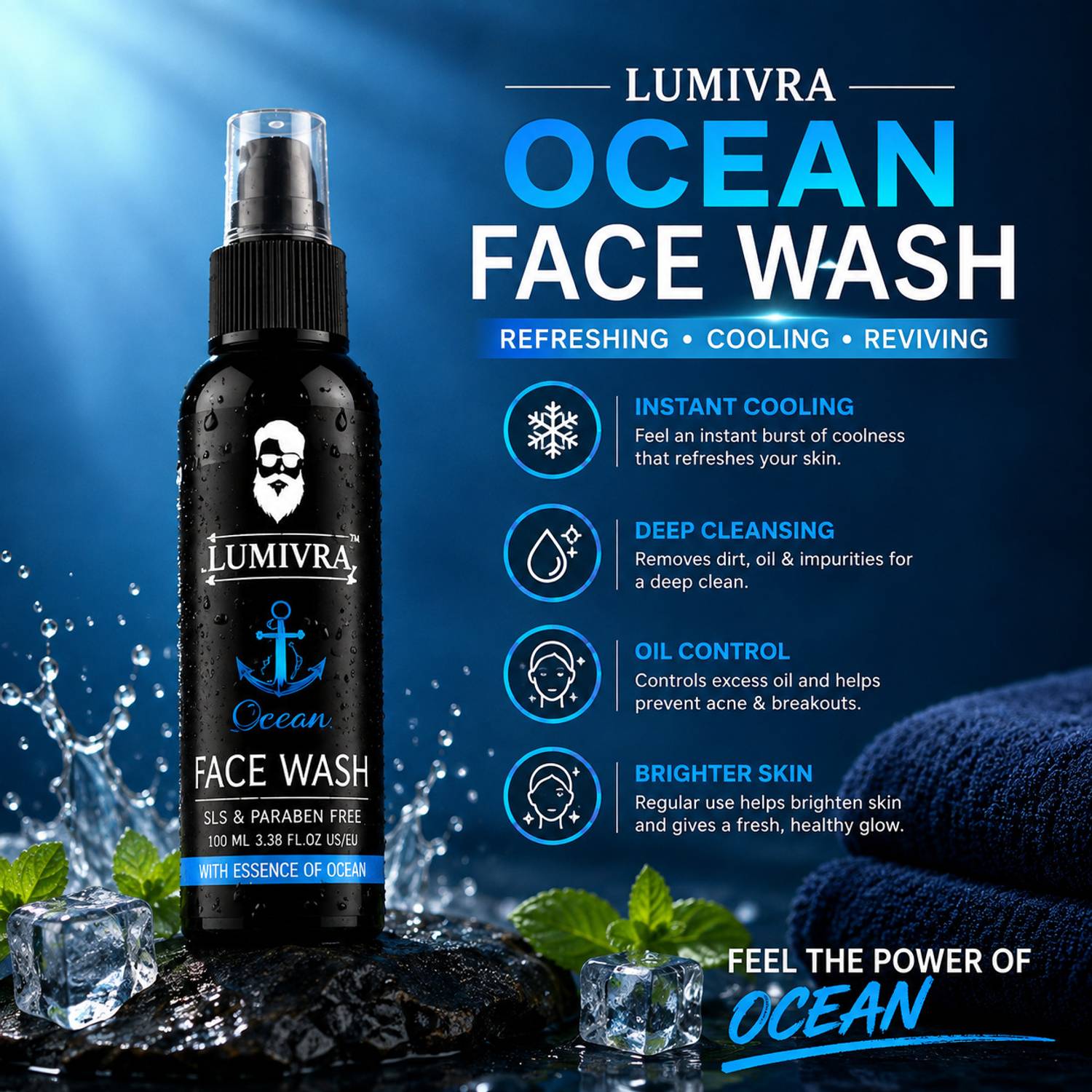 Lumivra Oceana Men's Face Wash 100ml - Image 2