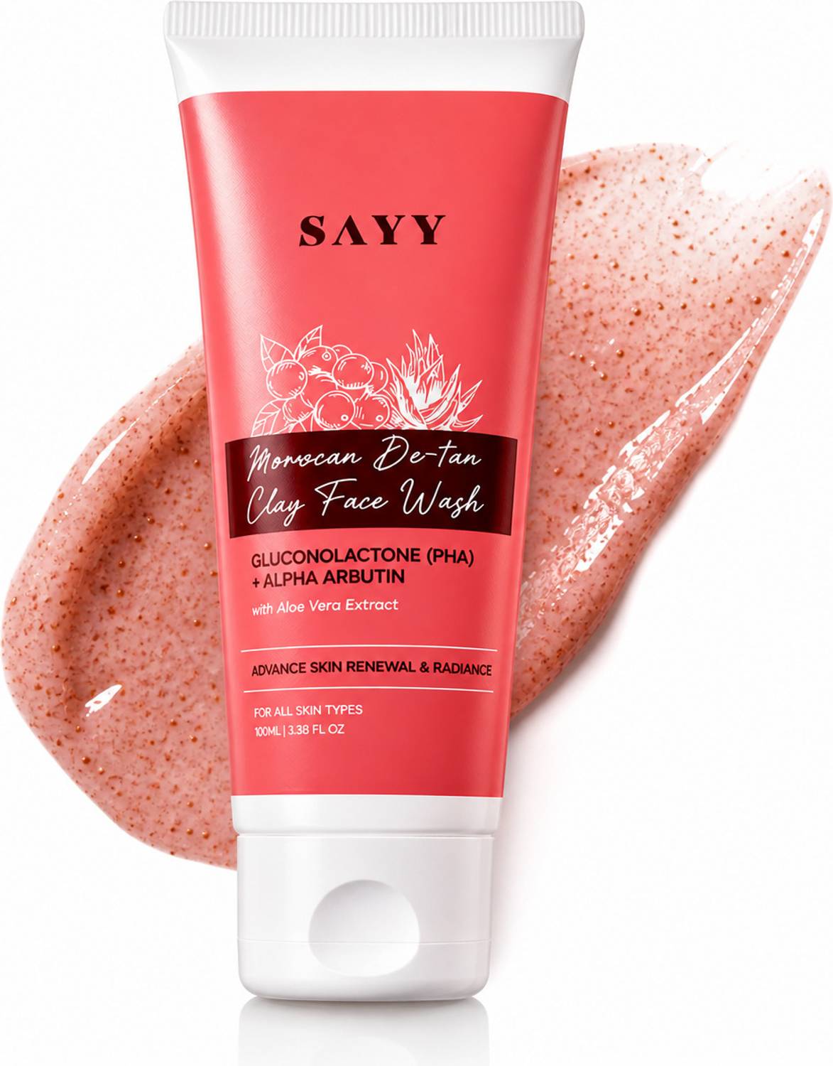 SAYY Moroccan De-Tan Facewash, Clay with PHA & Alpha Arbutin, 100 ml