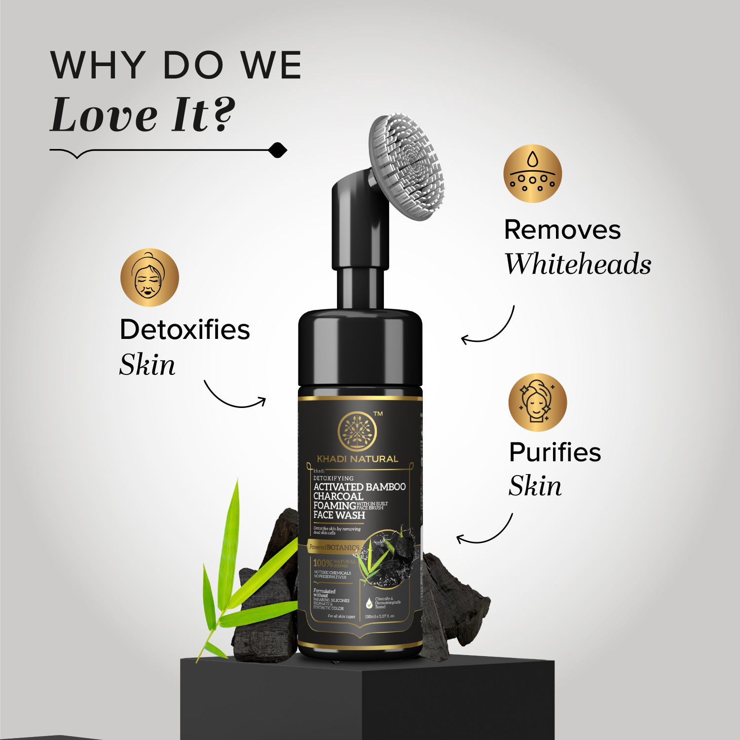 Image of KHADI NATURAL Bamboo Charcoal Foaming with Built In Brush Face Wash