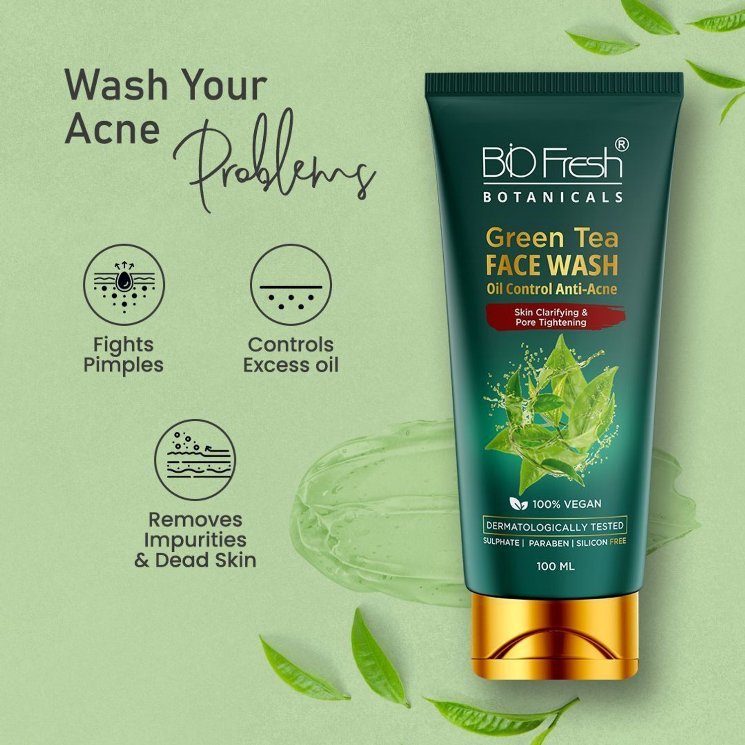 Image of Biofresh Green Tea Paraben-Free and Pore-Tightening Formula for All Skin Types Face Wash