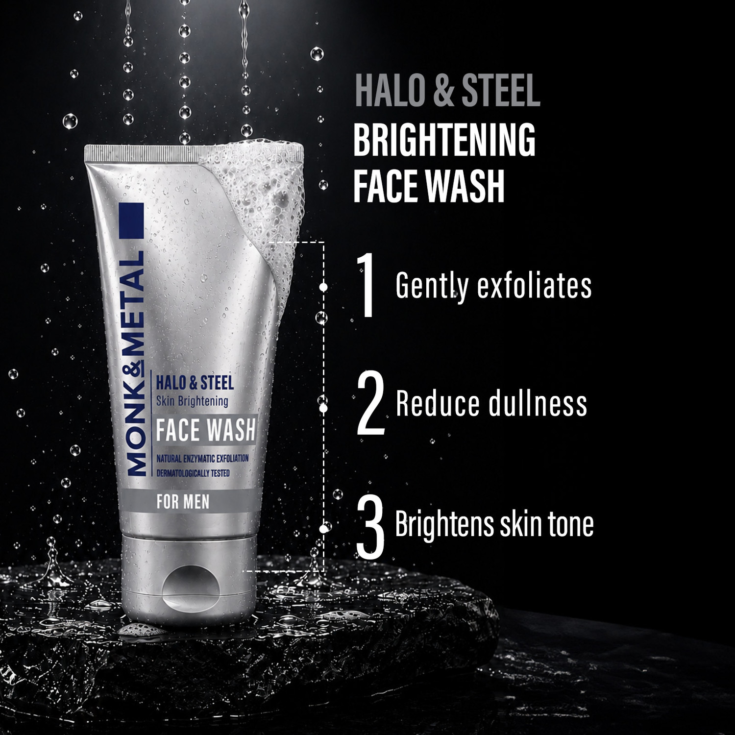 Image of MONK&METAL Halo & Steel Brightening for Men, Gently Exfoliates & Improve Skin Radiance Face Wash