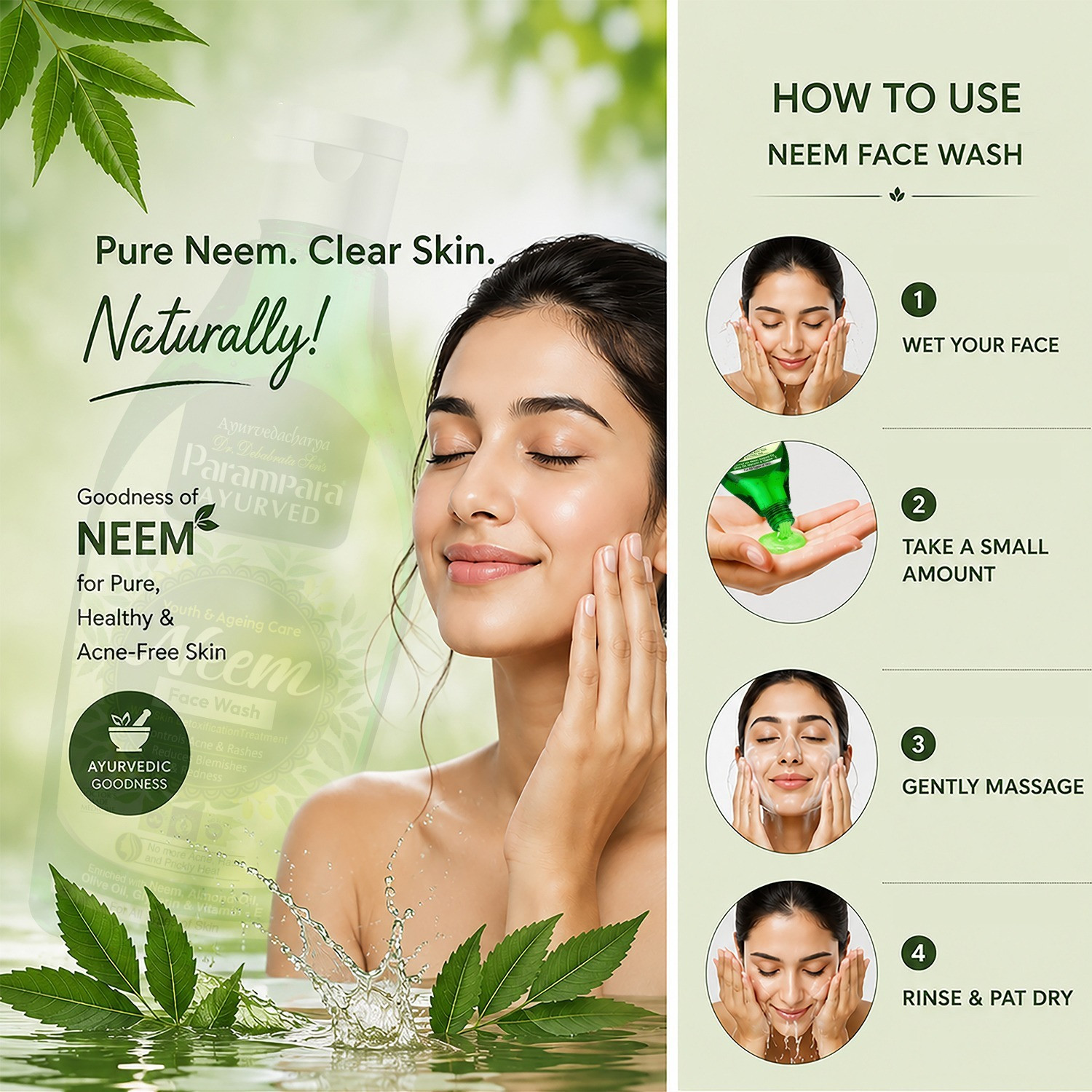 Image of Parampara Ayurved Neem Herbal Face Cleanser Combo with Neem Extract Daily Facial Cleansing Gel Anti Acne Face Wash