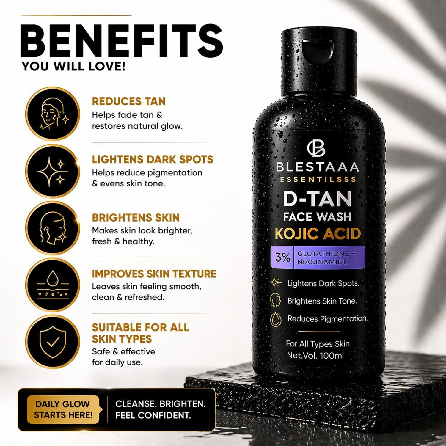 Image of blestaaa essentialss Kojic Acid Bright & Even Tone with Niacinamide and Glutathione Men All Skin Types | Face Wash