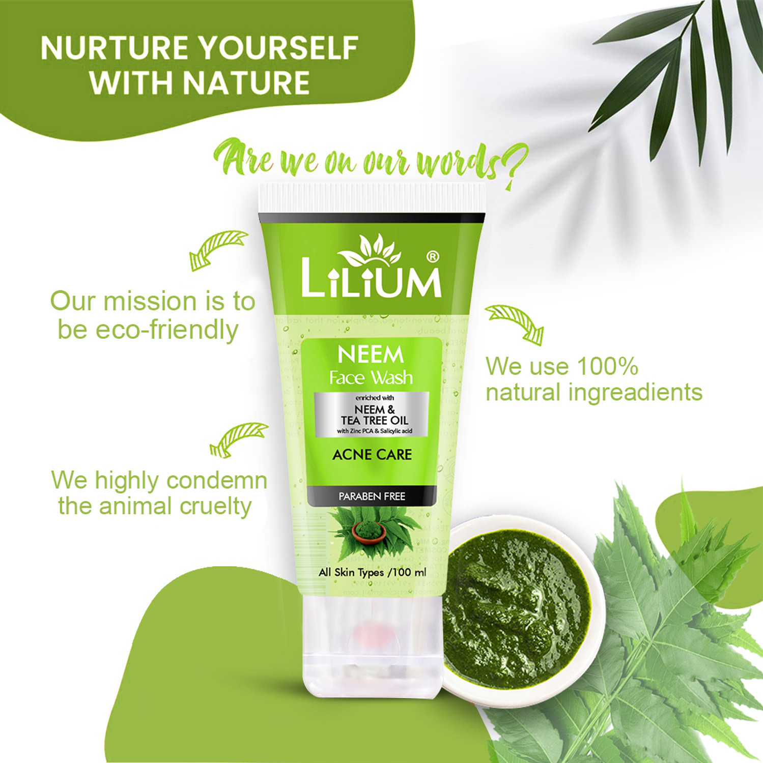 Image of LILIUM Acne Care | Paraben Free | Enriched with Neem & Tea Tree Oil Face Wash (100 ml)