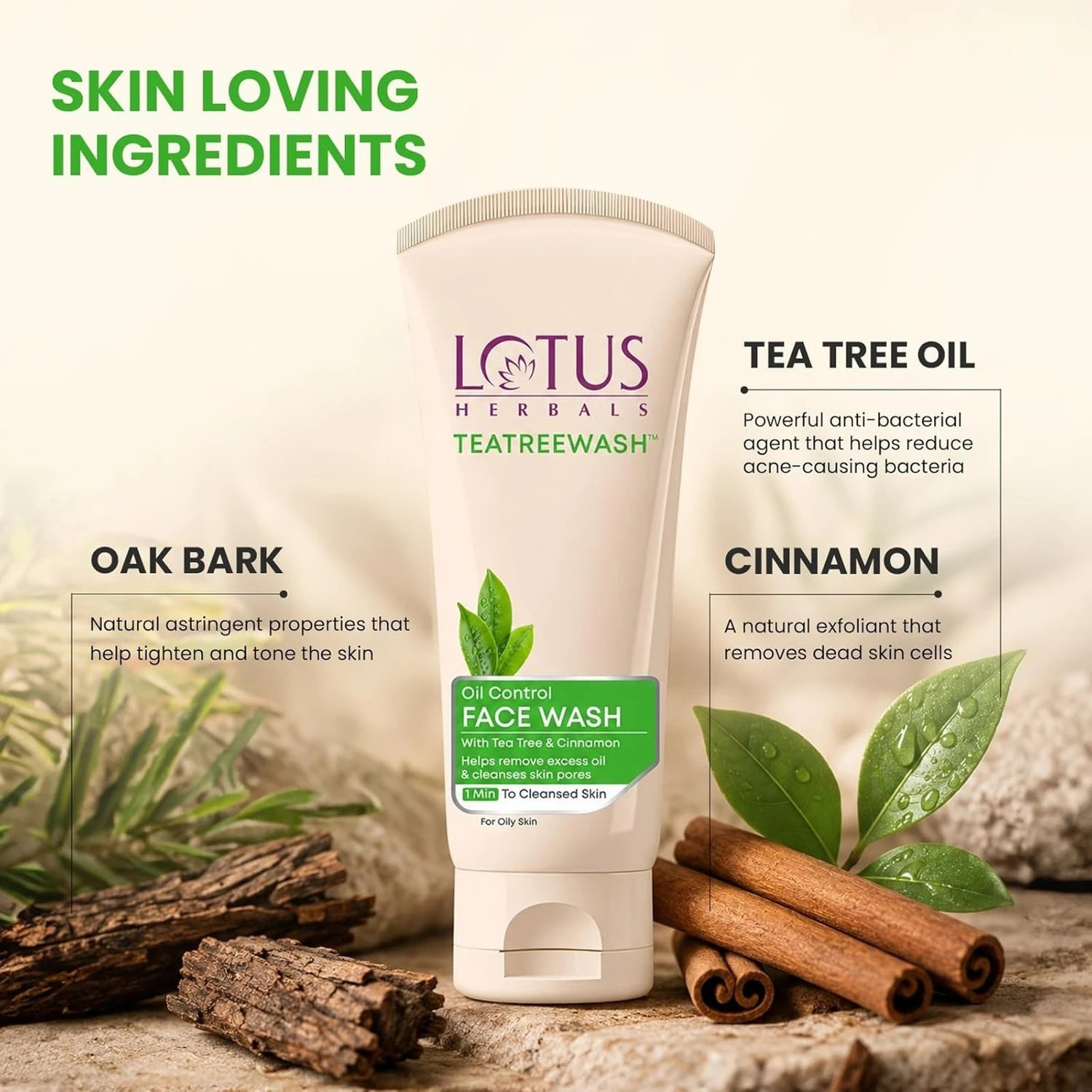 Image of LOTUS HERBALS Teatreewash | with Tea Tree Oil & Cinnamon | Oil Control Face Wash