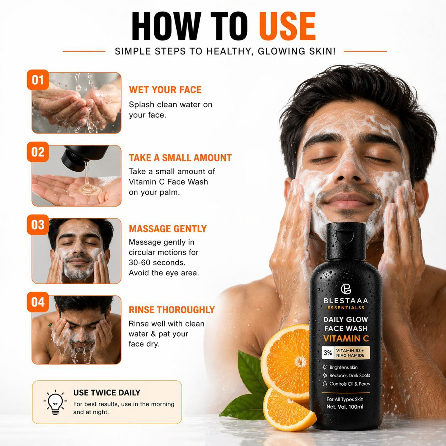Image of blestaaa essentialss Vitamin C Glow & Nourish With Niacinamide | Vitamin E Men & Women All Skin Types . Face Wash