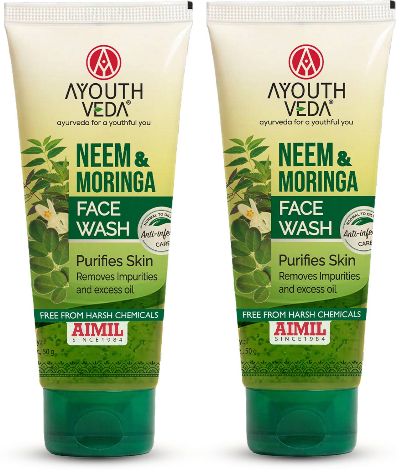 AYOUTHVEDA Neem & Moringa Skin Purifying with Turmeric | Acne-Prone Skin Cleansing Face Wash