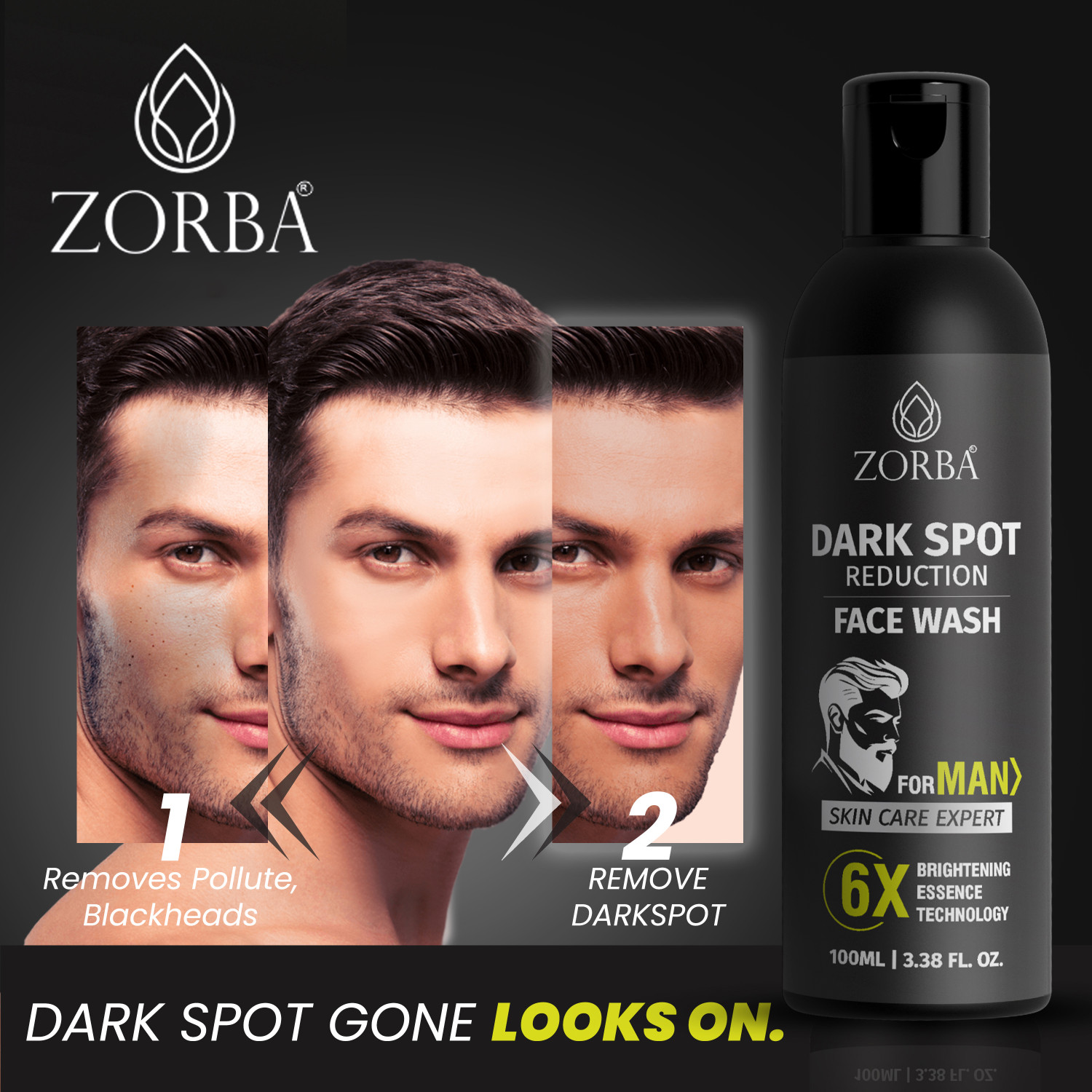 Image of Zorba Dark Spot For Men With 6x Brightening Essence Technology Face Wash