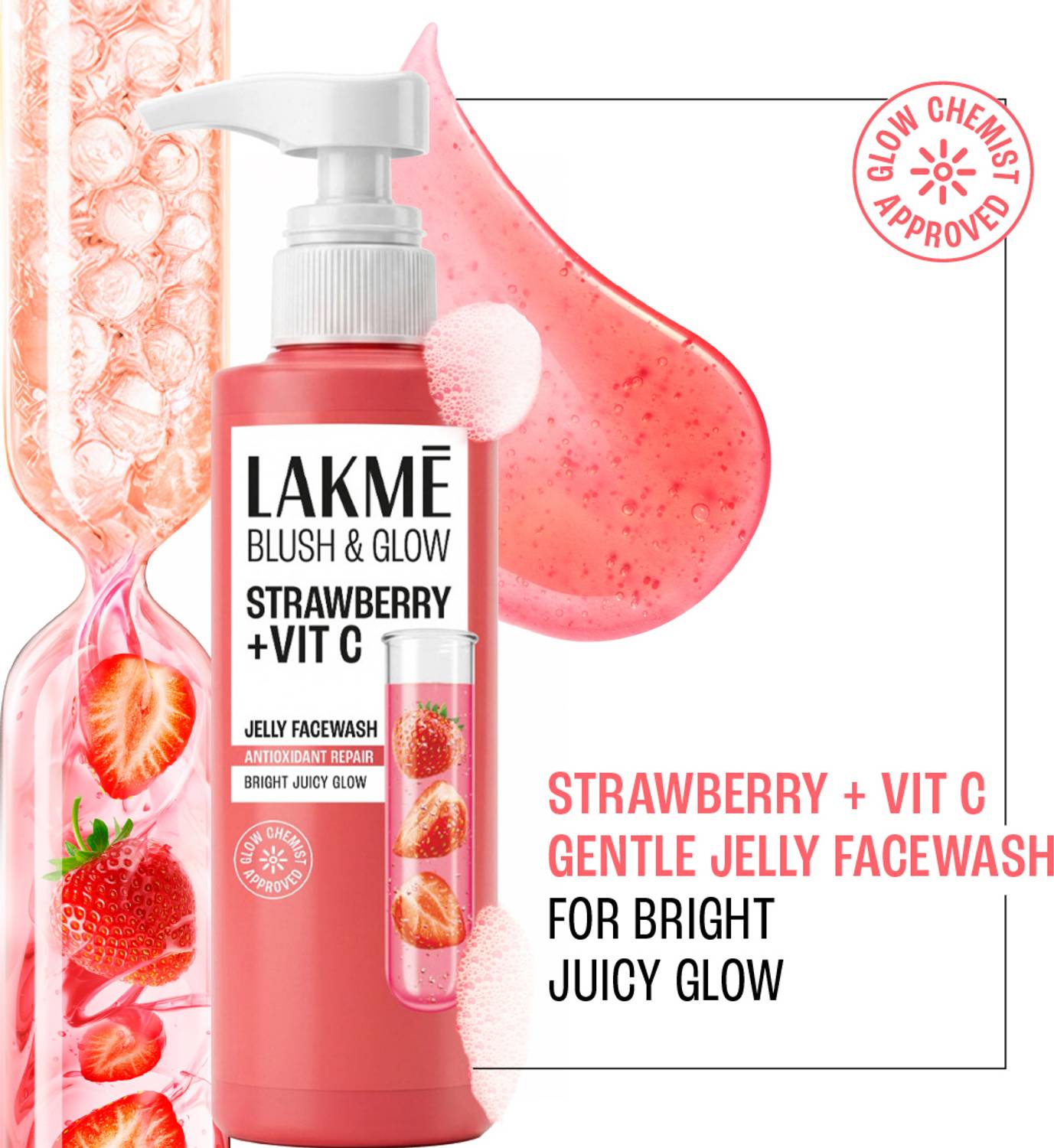 Lakmé Blush & Glow Strawberry + Vitamin C Jelly Face Wash 275 g - Image 1