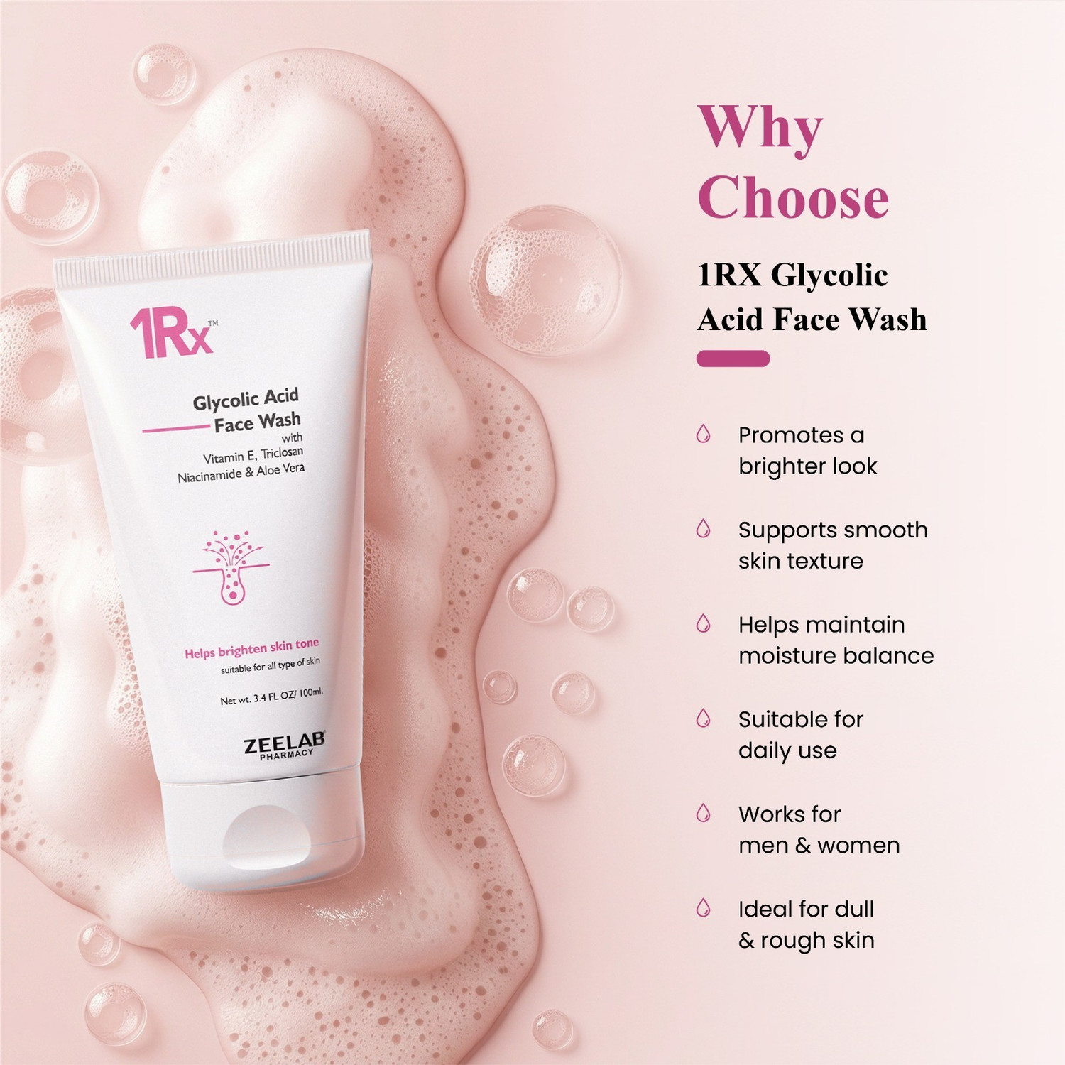 Image of ZEE LAB 1RX Glycolic with Aloe Vera & Niacinamide Pack of 2 Face Wash