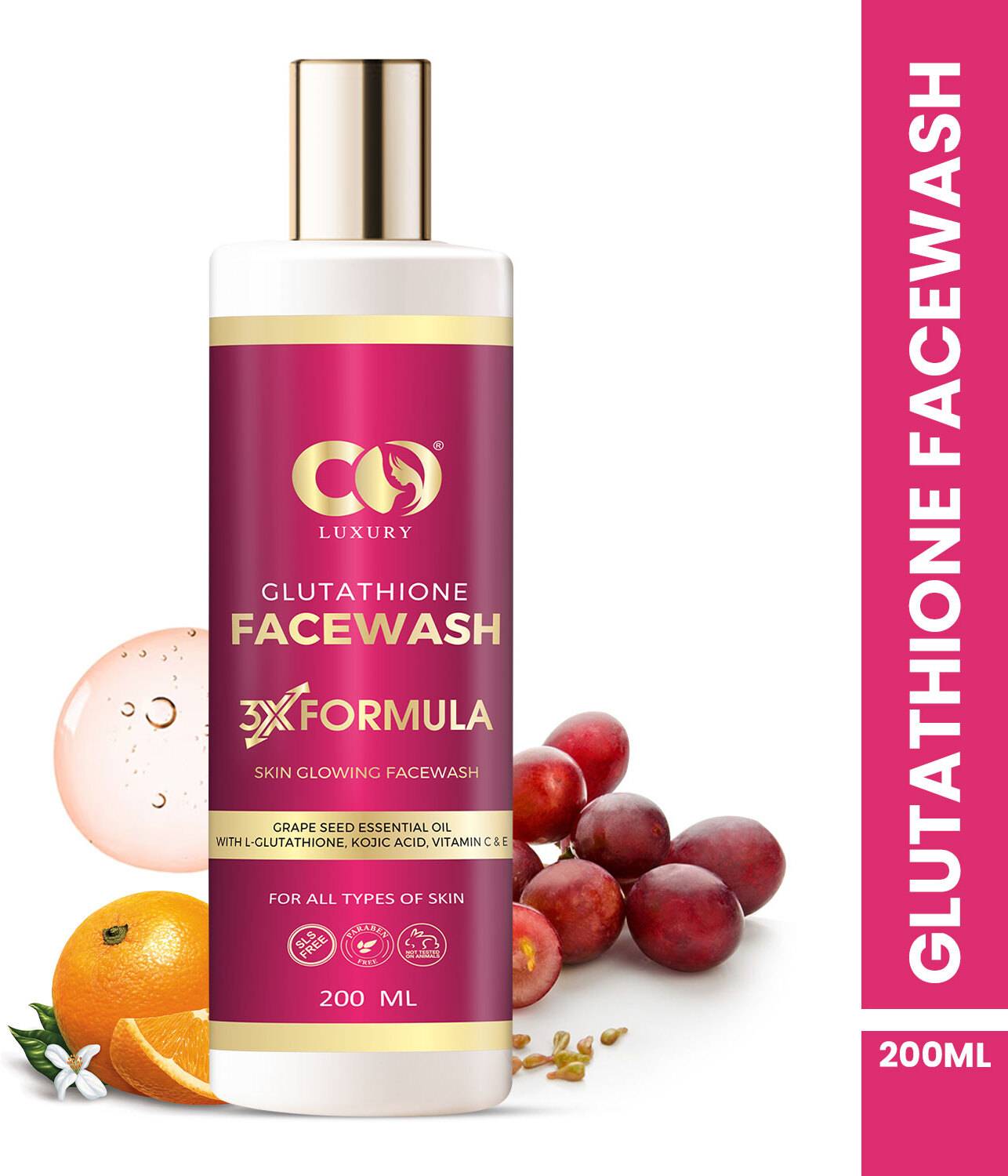 CO Luxury Glutathione With Kojic Acid Grapeseed Oil Vitamin C & E Face Wash 