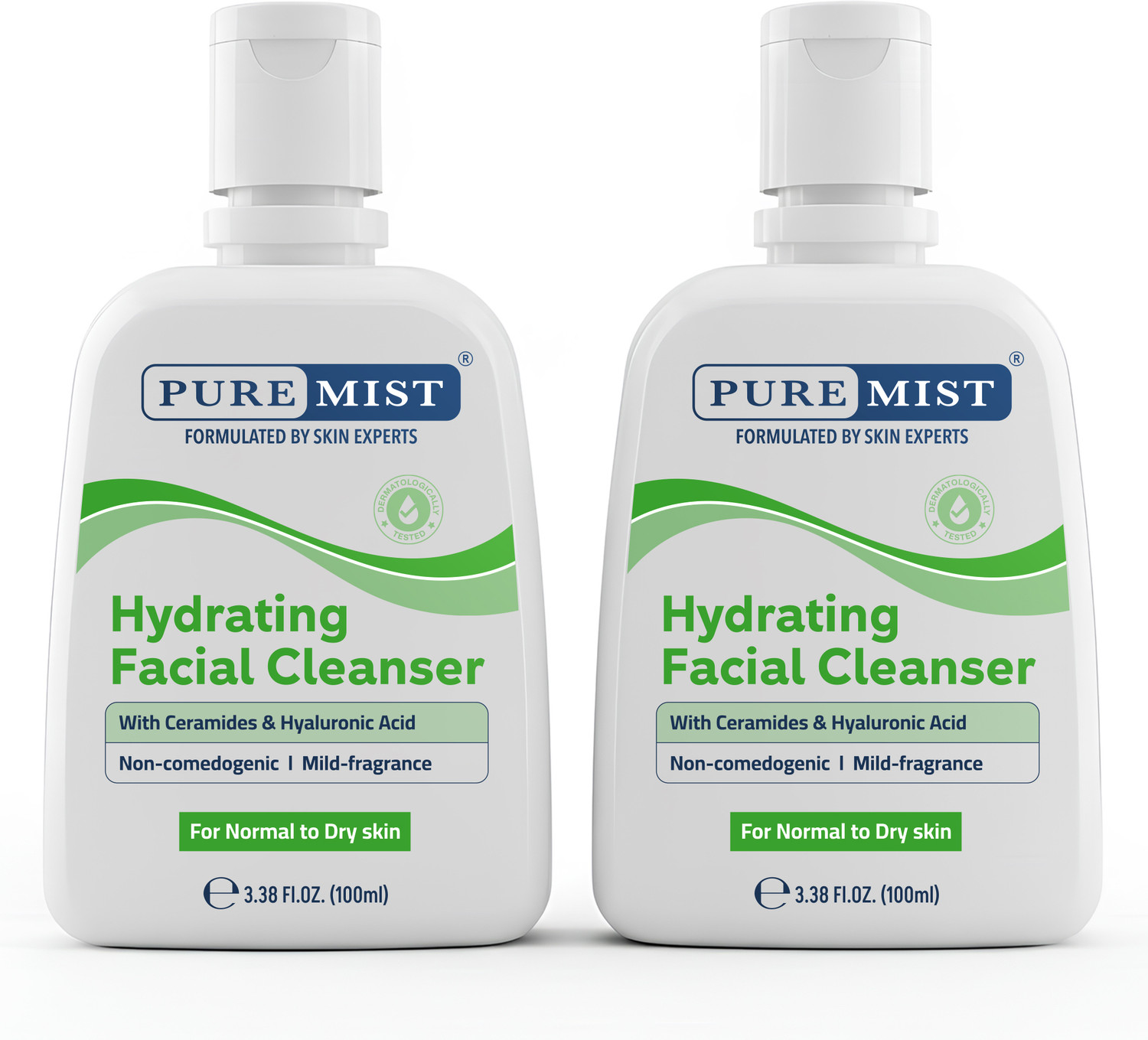 Image of PUREMIST Hydrating Facial Cleanser with Ceramides & Hyaluronic Acid for Normal to Dry Skin , Pack of 2 Face Wash