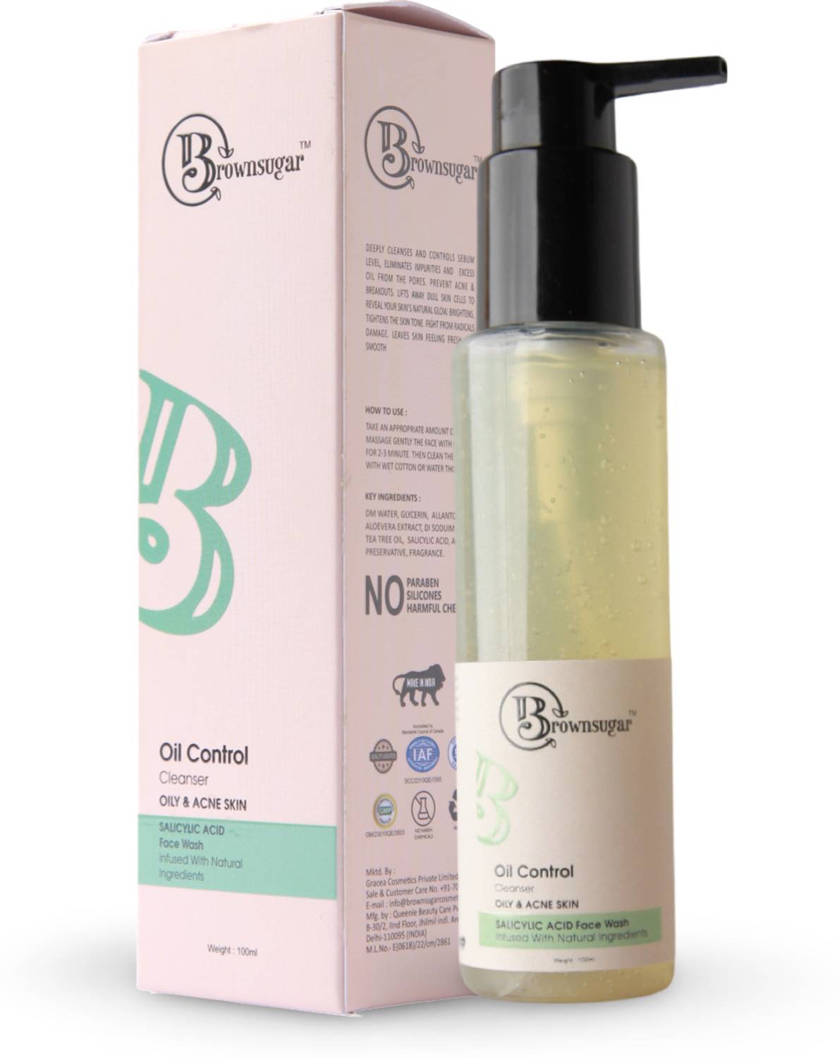 Brownsugar Oil Control | With Salicylic Acid | Fights Acne, Controls Excess Oil | Removes Dead Skin Cells | Gentle & Non-Drying | Men & Women |100Ml Face Wash