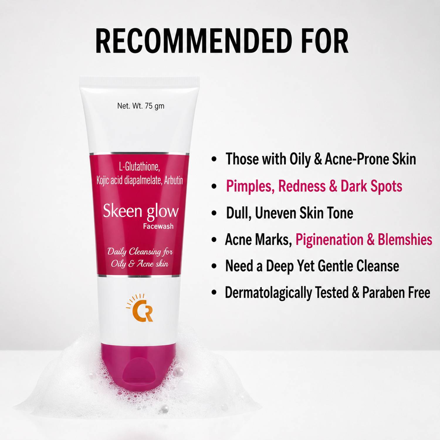 Skeen glow Skin Brightening Facewash with Glutathione & Kojic Acid for Acne, Pimples & Dark Spots | Oil Control for Oily Skin | For Men & Women