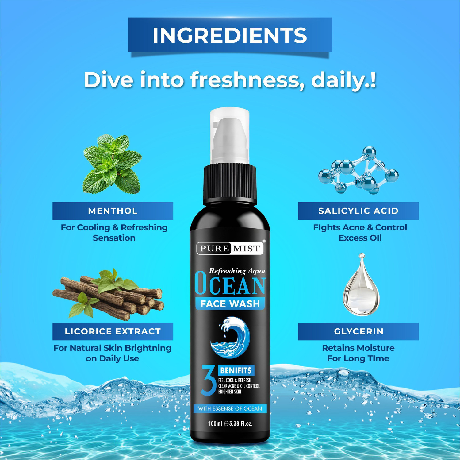 Image of Puremist Ocean Facewash for Men | Brightening | Daily Use | All Skin Types Face Wash