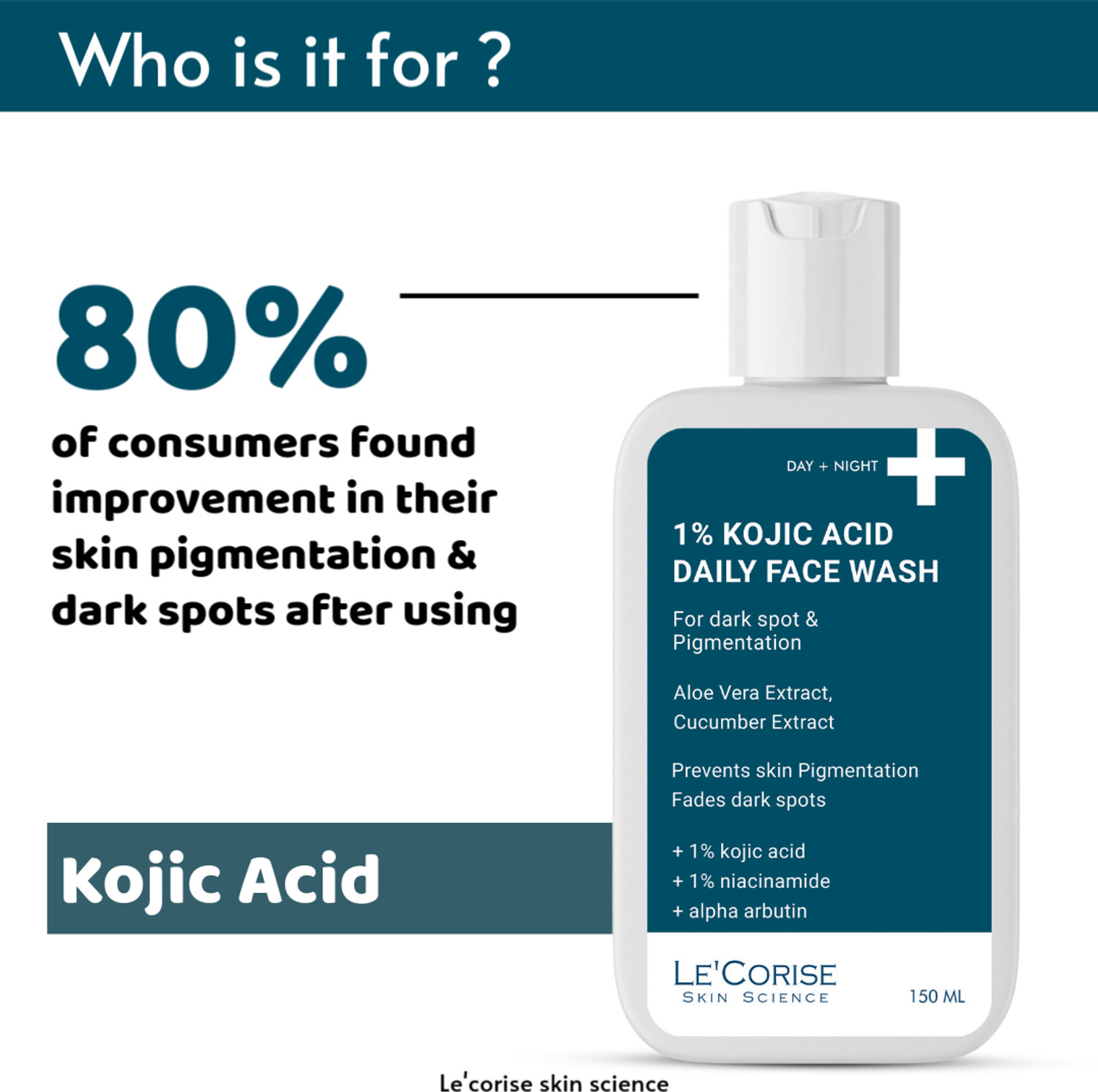 Image of Le'Corise 1% Kojic Acid with Niacinamide & Alpha Arbutin For Dark Spots, Blemishes & Pigmentation Face Wash