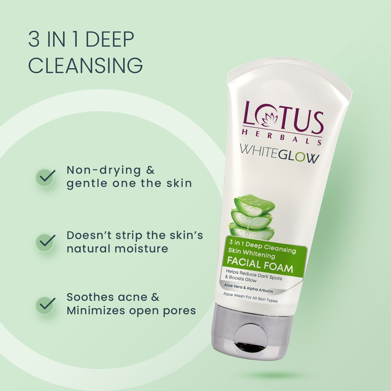 Image of LOTUS White Glow 3 In 1 Deep Cleansing Skin Whitening Facial Foam Face Wash