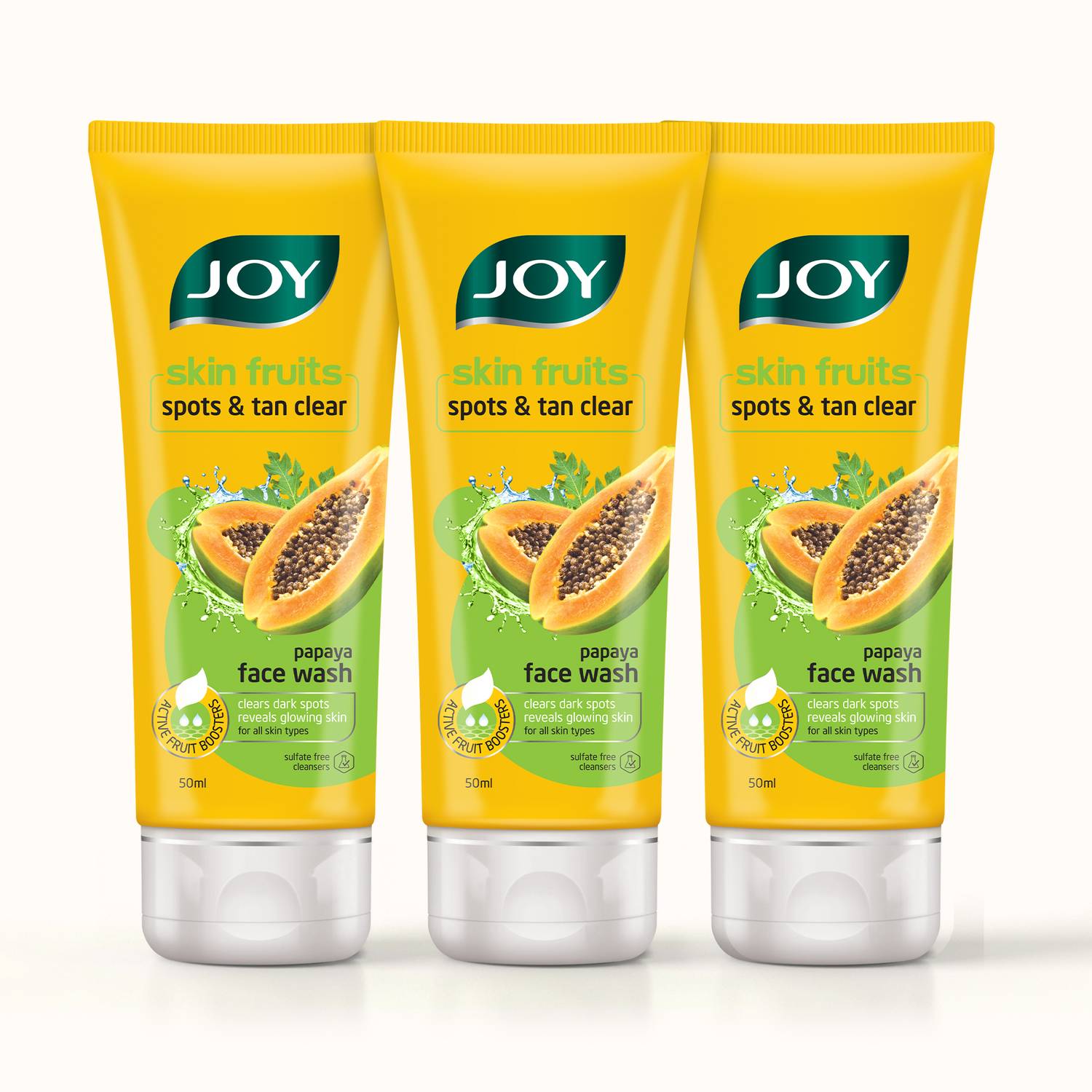 Joy Skin Fruits Spots & Tan Clear Papaya (Pack of 3X50) For All Skin Types Face Wash