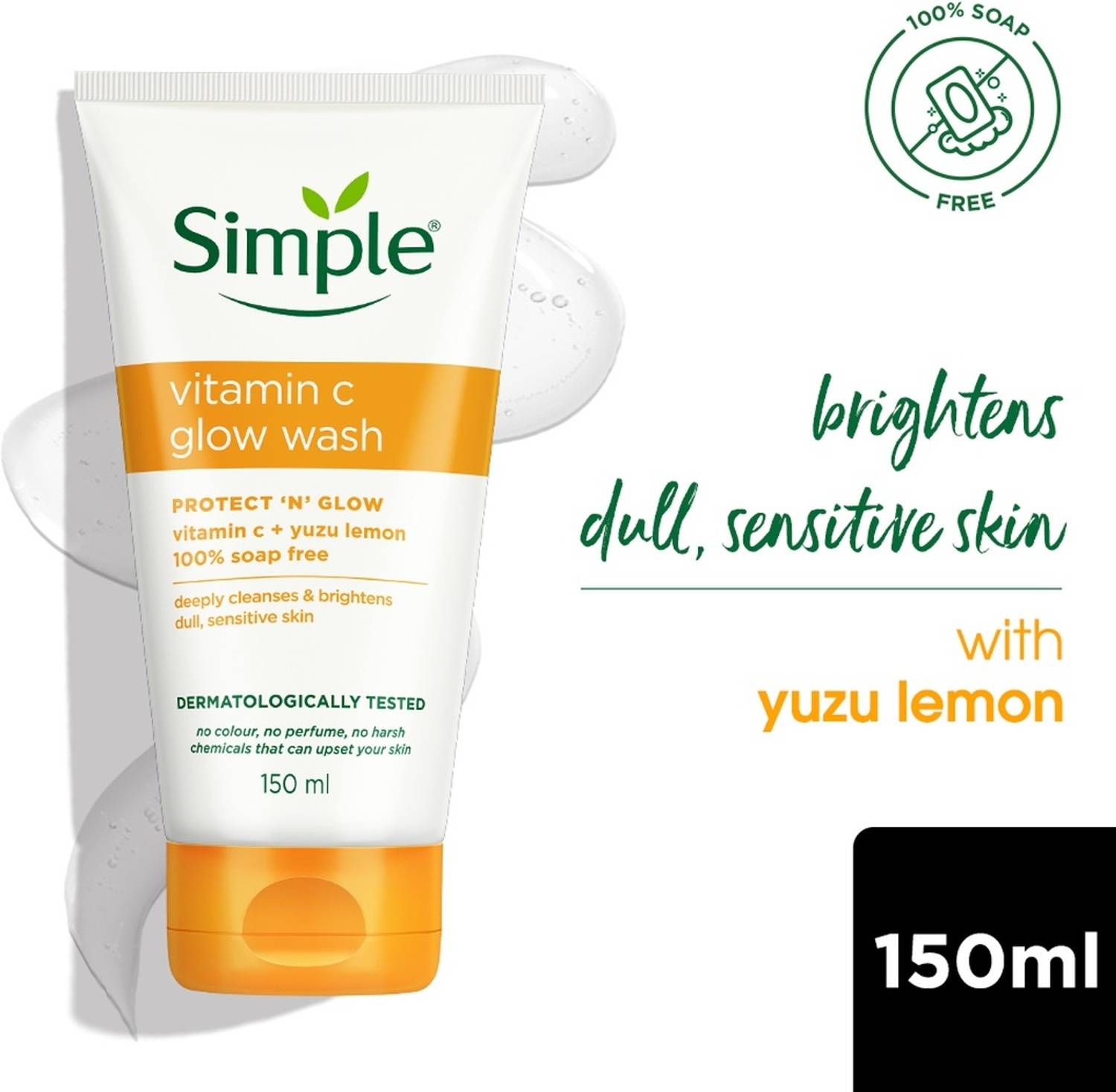 Simple Vitamin C Facial Wash | 100% Soap Free | Gentle Brightening Cleanser with Yuzu Lemon Face Wash