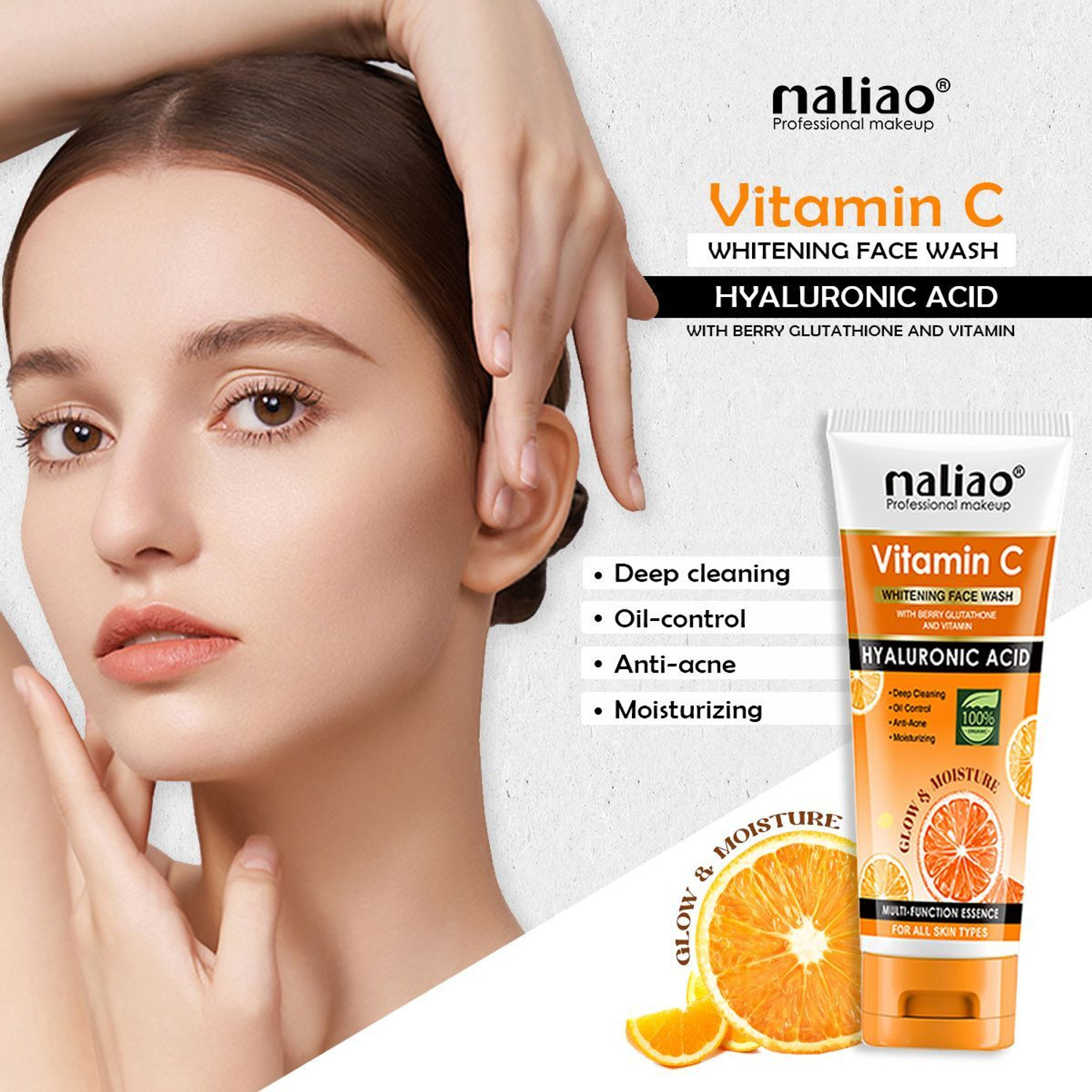 Image of maliao Vitamin C Whitening with Berry Glutathione & Hyaluronic Acid for Glowing Skin Face Wash