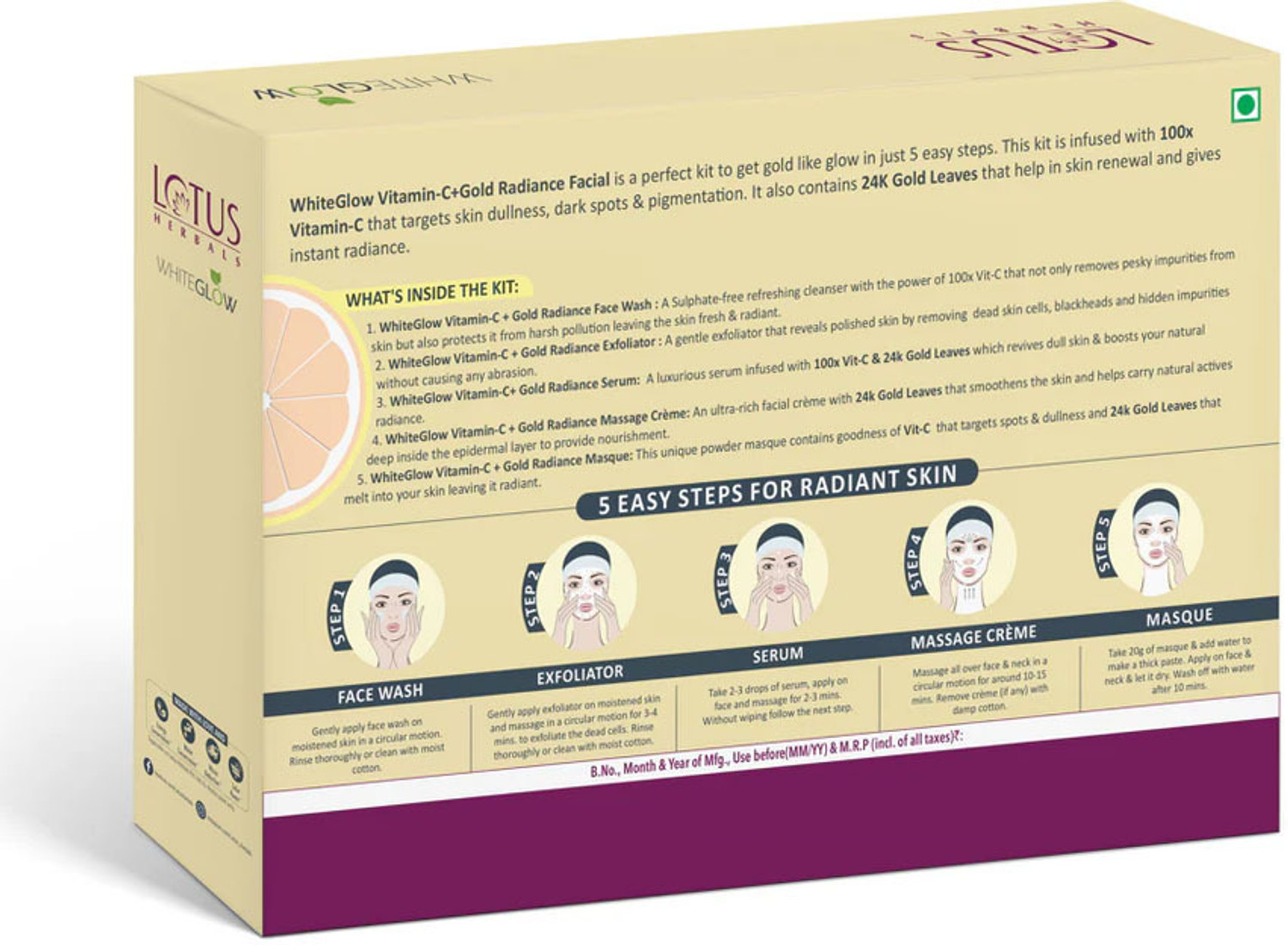 Image of LOTUS HERBALS Whiteglow Vitamin-C + Gold Radiance Facial Kit