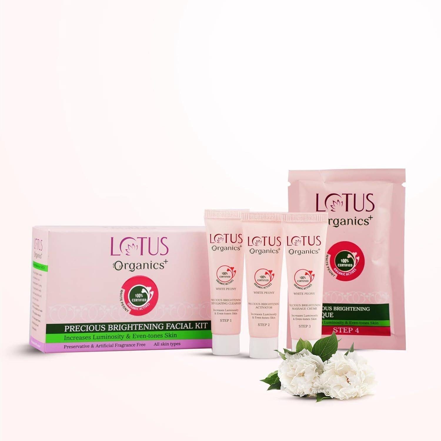 Lotus Organics+ Precious Brightening Facial Kit With 4 Steps to