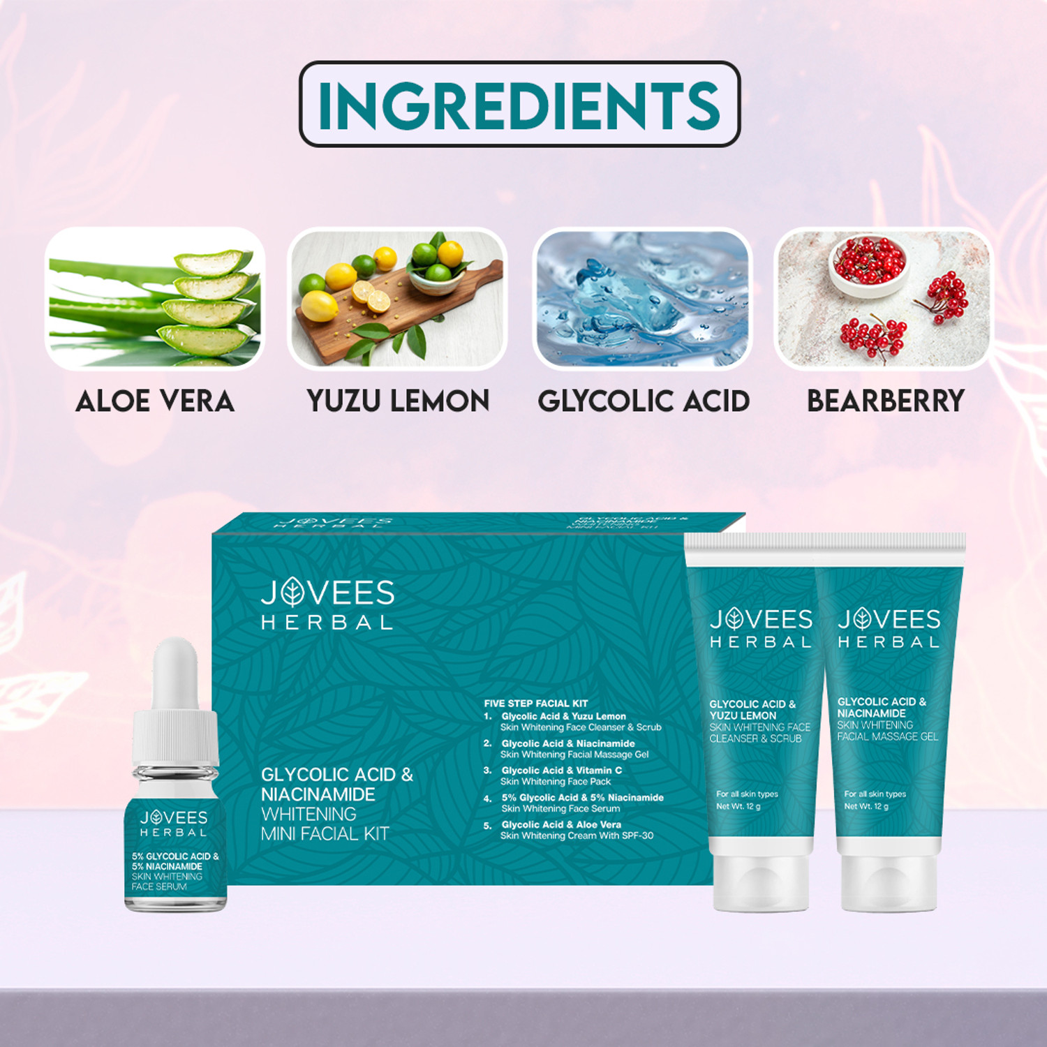 Image of Jovees Herbal Glycolic Acid & Niacinamide Whitening Mini Facial Kit For Brighter Skin