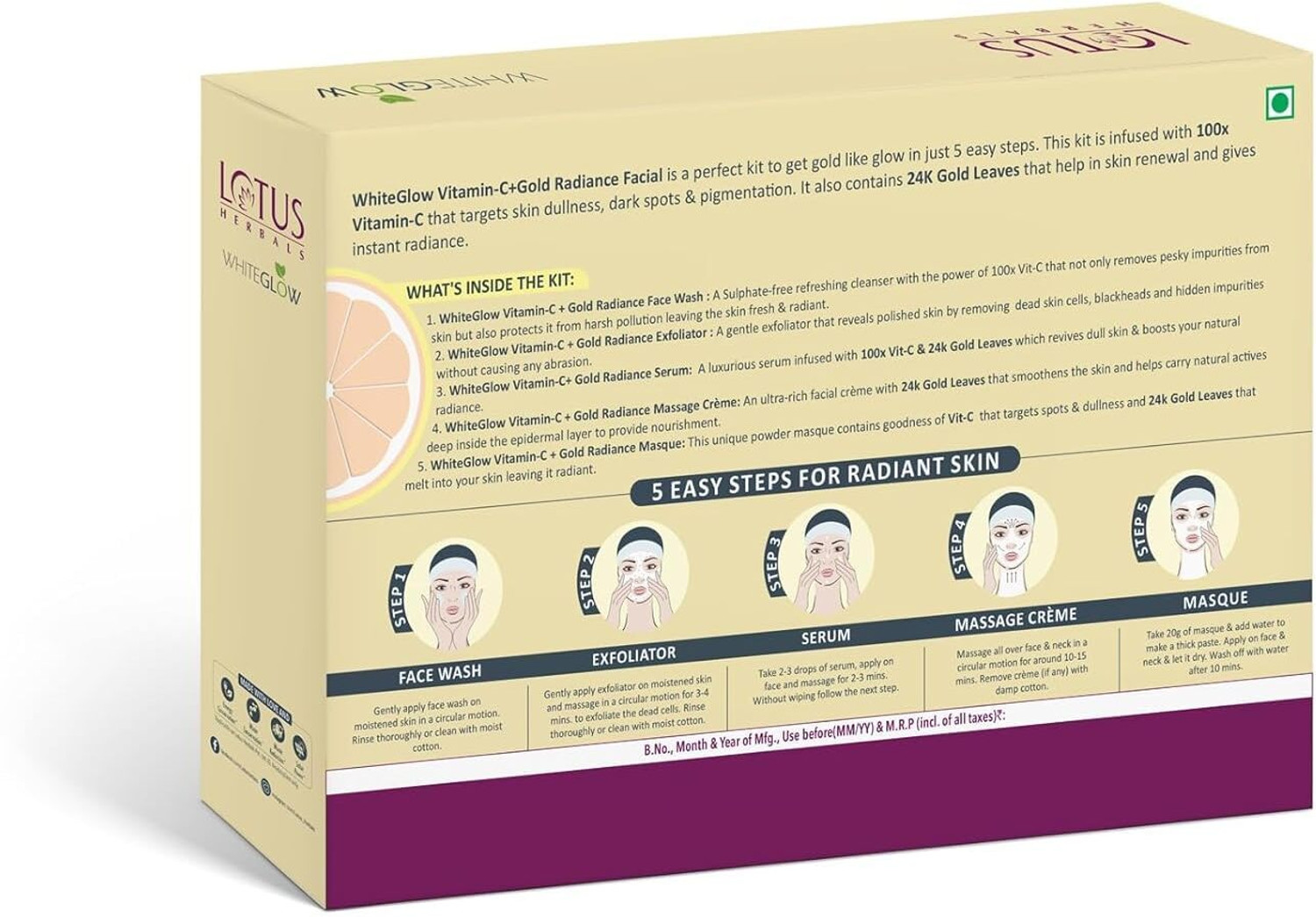 Image of LOTUS HERBALS Whiteglow Vitamin-C + Gold Radiance Facial Kit