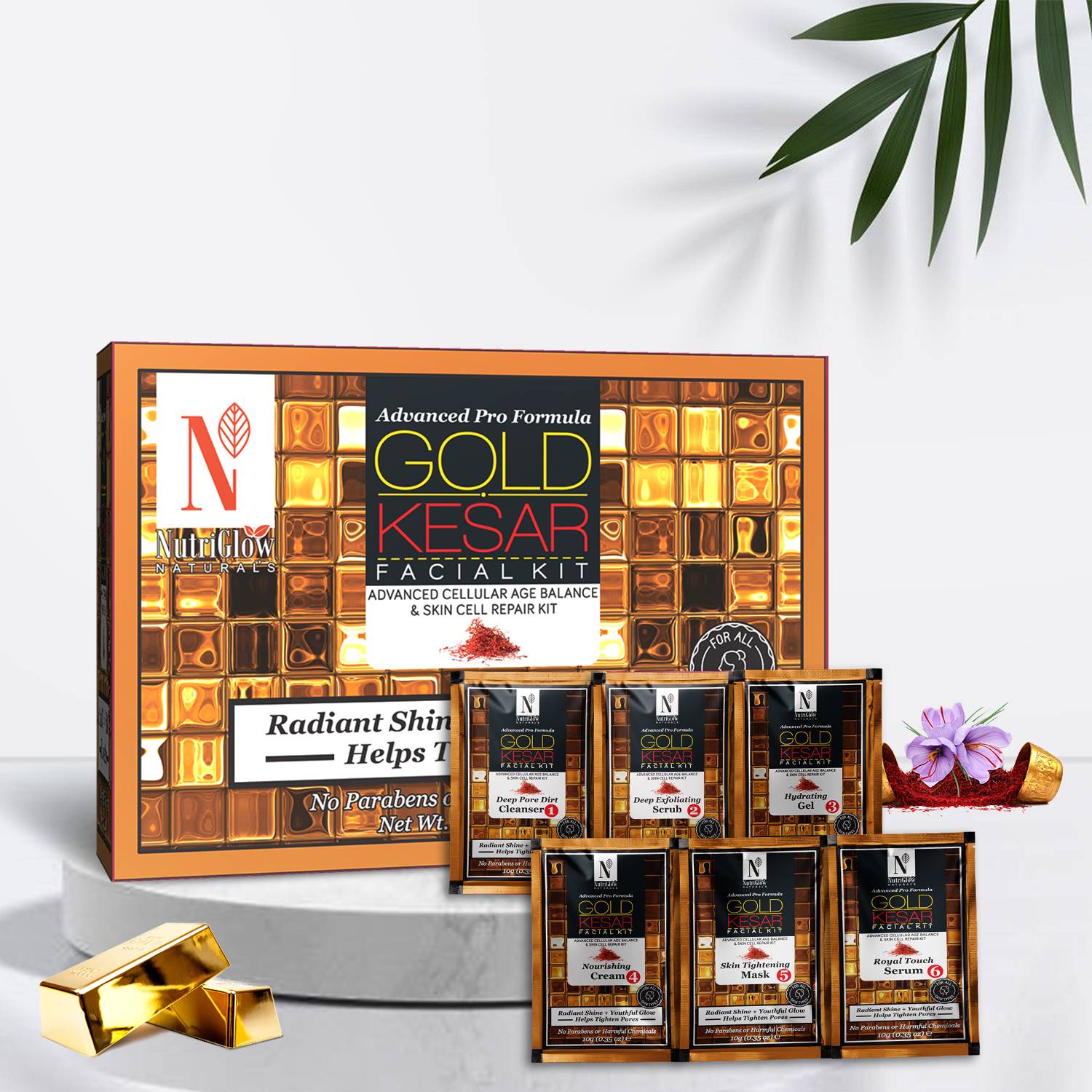 NutriGlow NATURAL'S Facial Kit Pack-5|Wine|Papaya|Gold Kesar|Skin... more