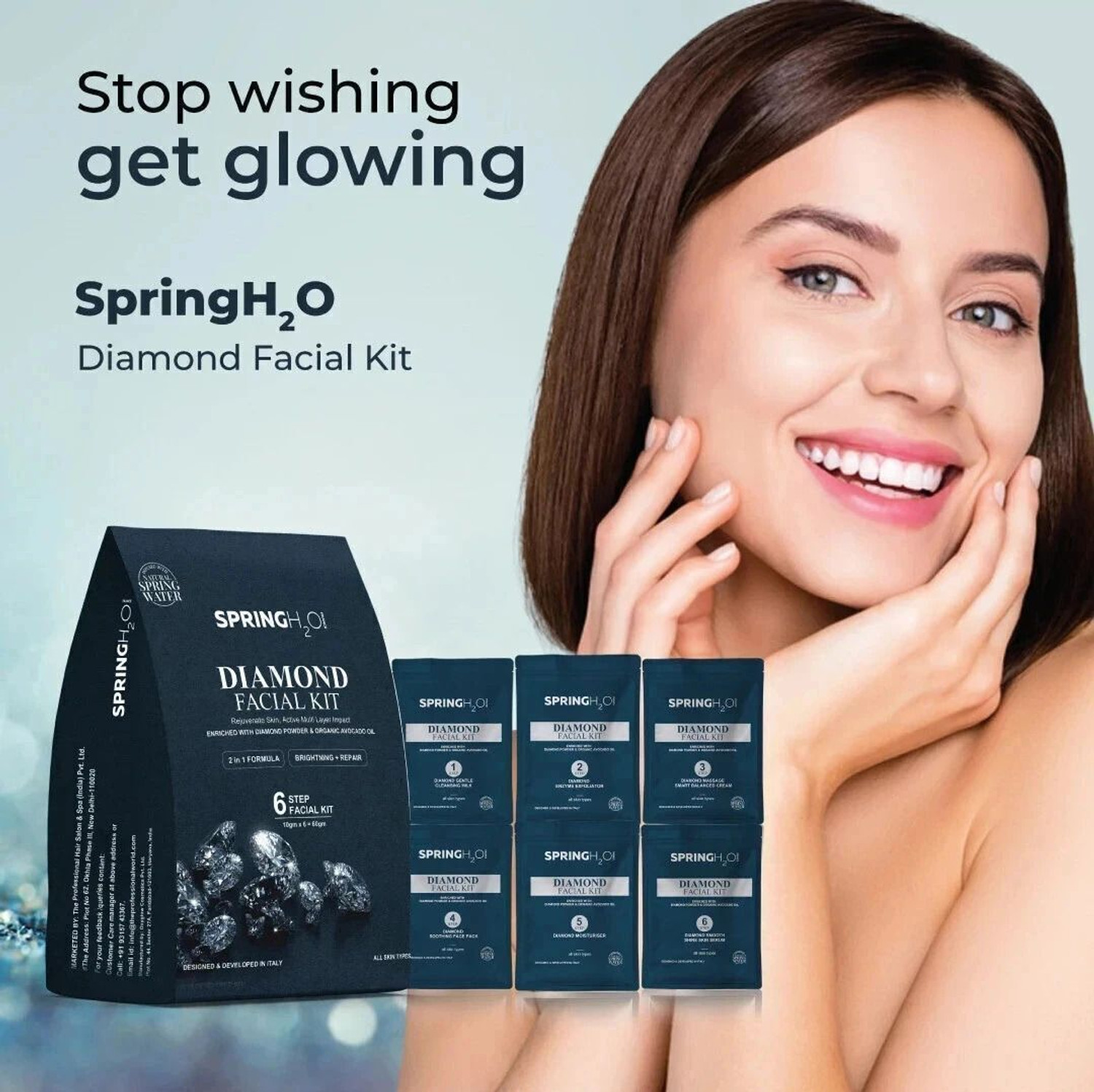 Image of SPRING H2O Diamond Facial Kit | 2 in 1 Formula Brightning + Repair 6 Step