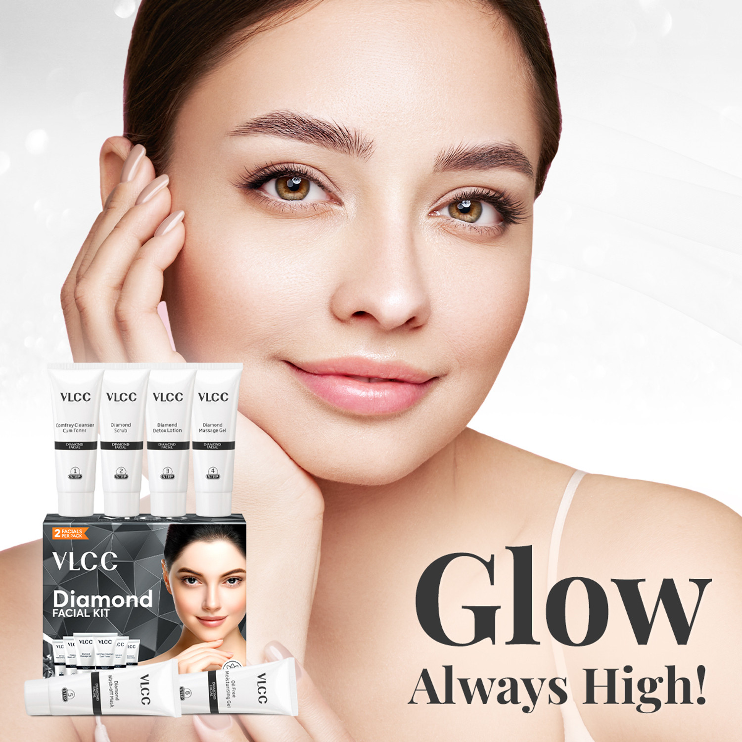 Image of VLCC Diamond Facial Kit - Skin purifying with Parlour Glow (Pack of 4)