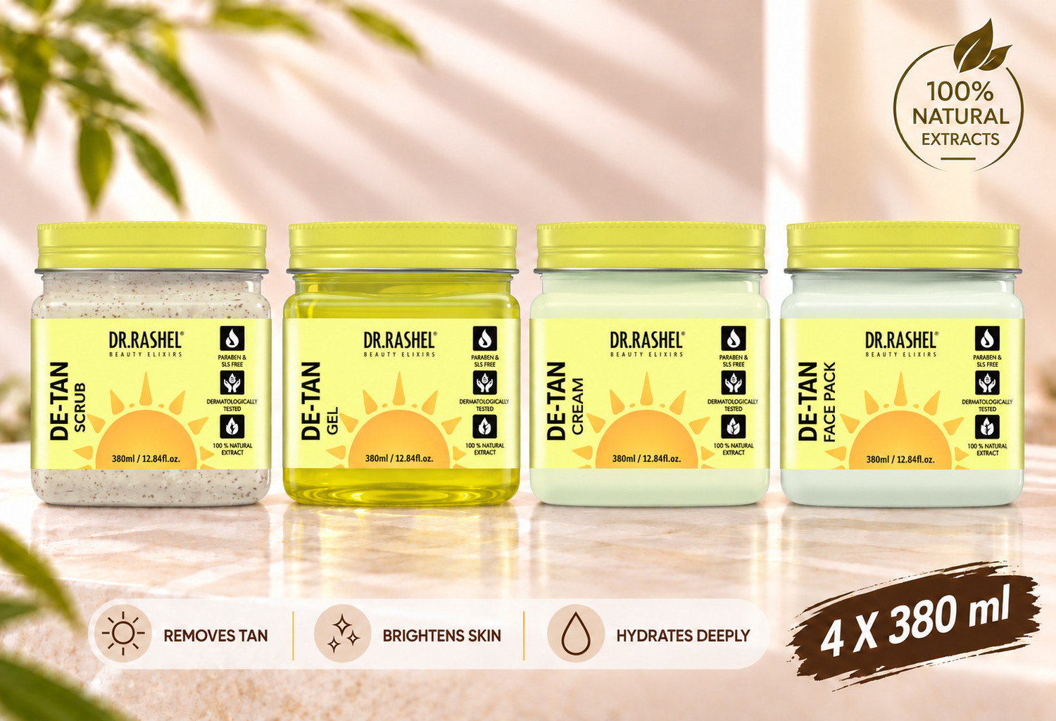 DR.RASHEL DE-TAN PACK OF 4 (SCRUB, GEL, CREAM & FACE PACK) FACIAL KIT THAT SOOTHES SKIN