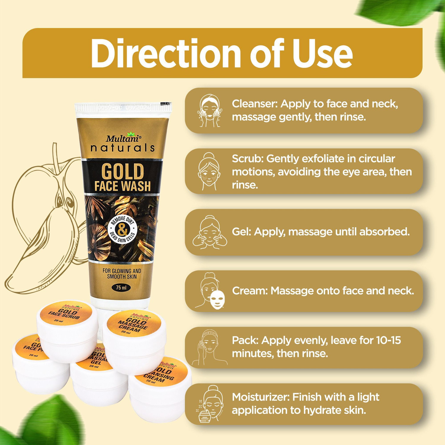 Image of Multani Natural Gold Facial Kit (Free Face Wash) | Instant Glow, Sparkling Shine -
