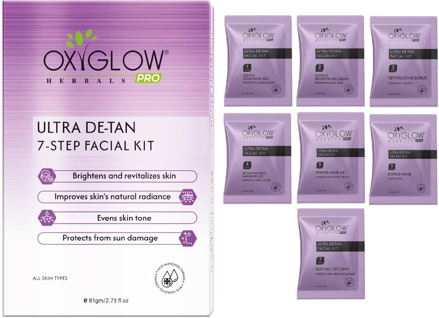 OXYGLOW HERBALS OxyGlow Ultra De-Tan 7 Steps Facial Kit with the