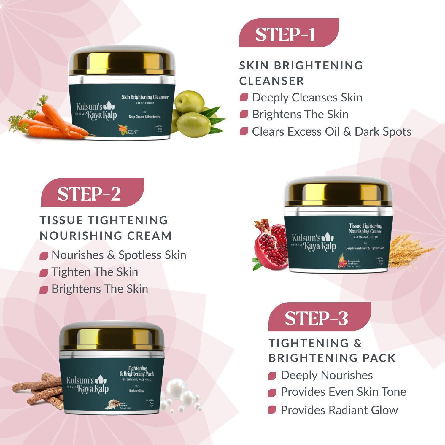 Image of Kulsum's Kaya Kalp Skin Tightening & Brightening Facial Kit For Women & Men , All Skin Types , 40 g