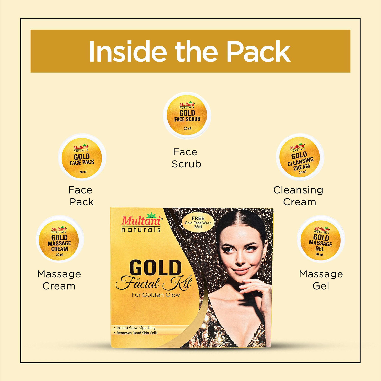 Image of Multani Natural Gold Facial Kit (Free Face Wash) | Instant Glow, Sparkling Shine -