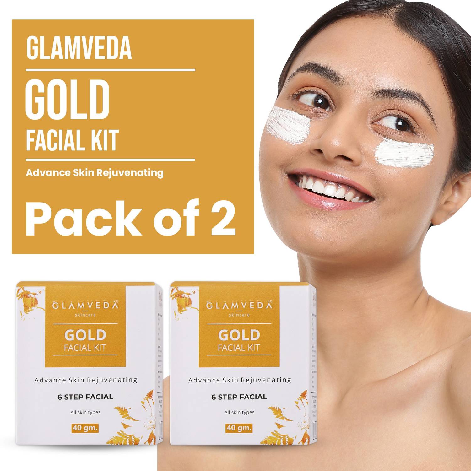GLAMVEDA Gold Advance Skin Rejuvenating Facial Kit Pack Of 2 80 g