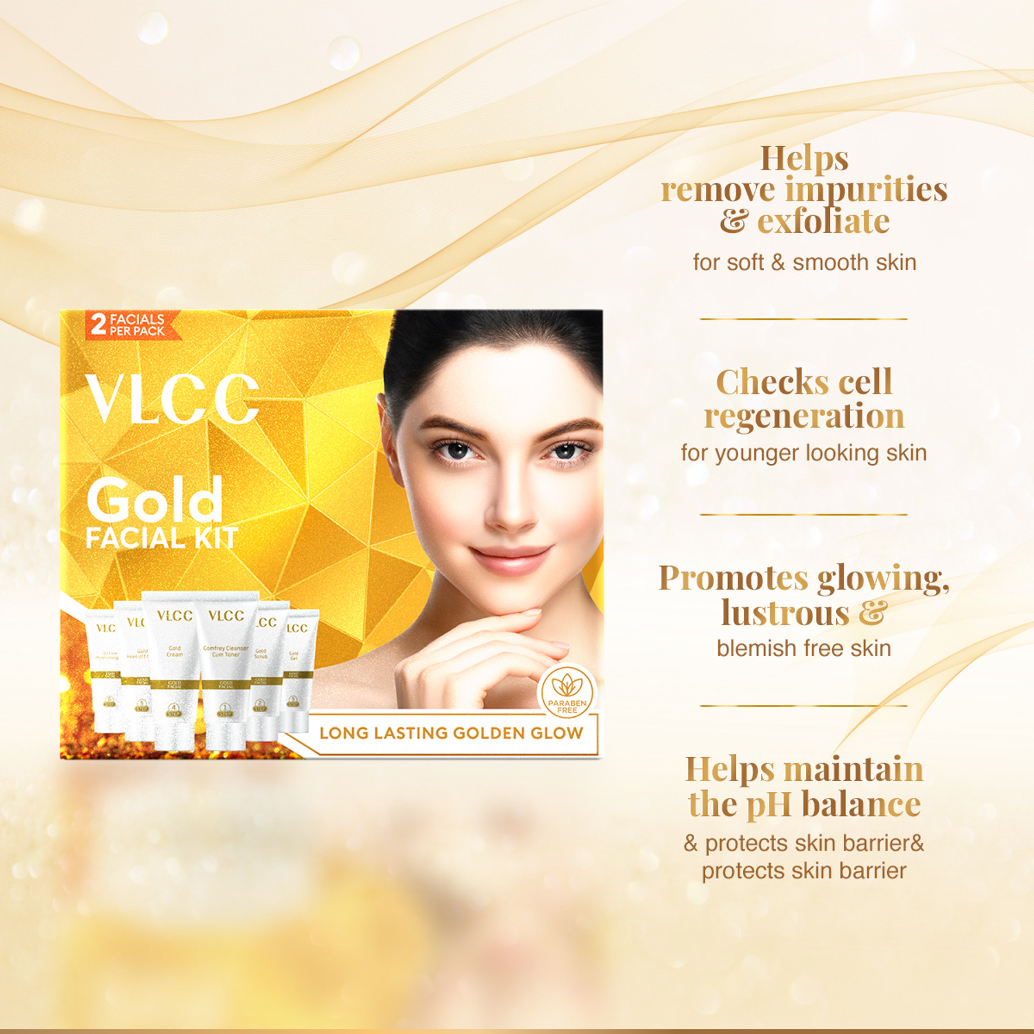 Image of VLCC Gold Facial Kit. Bright & glowing skin - Parlour Glow