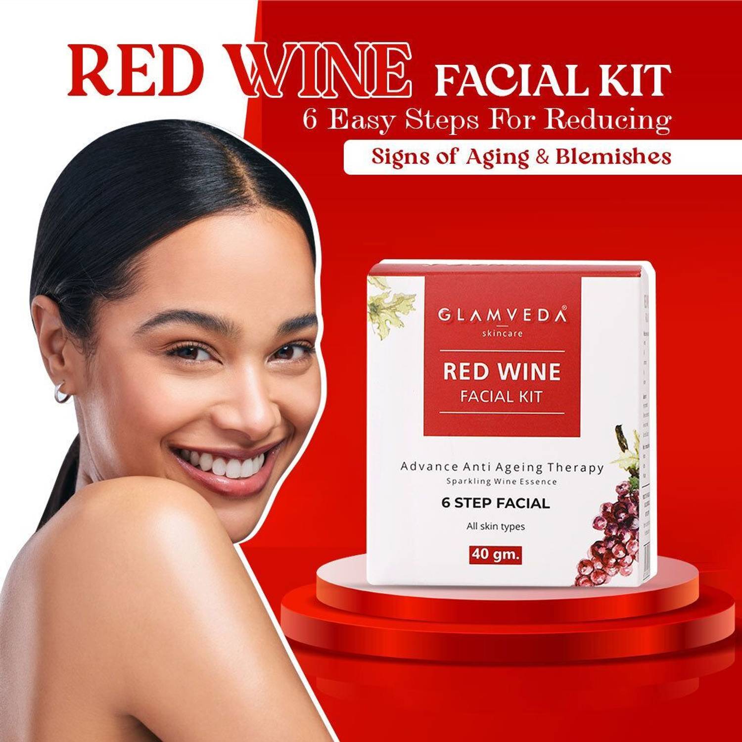 GLAMVEDA Red Wine Advance Anti Ageing Facial Kit 6 Step Facial