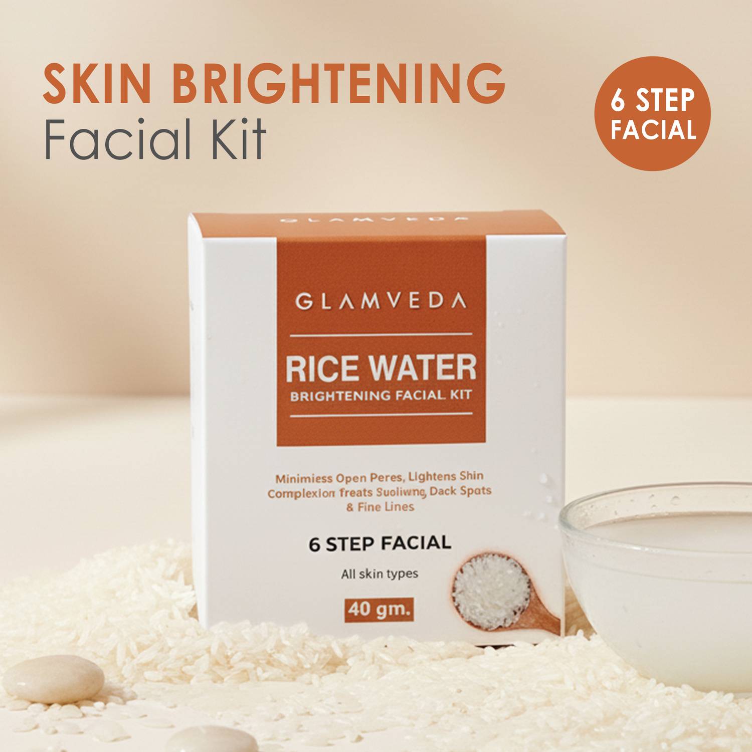 GLAMVEDA Rice Water Brightening Facial Kit For Nourishes Skin - 6