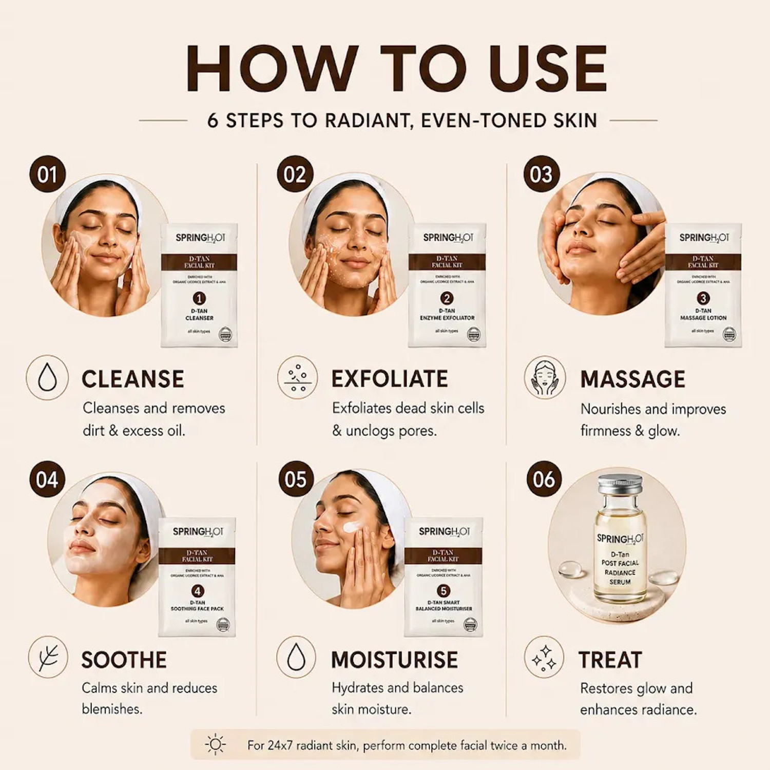 Image of SPRING H2O D-Tan Anti Aging Facial Kit For Whitening With Tan Removal&Deep Cleansing 6 Step